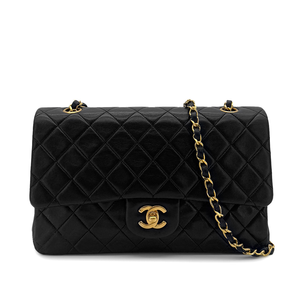 CHANEL VINTAGE CLASSIC FLAP MEDIUM CHAIN SHOULDER BAG BLACK LAMB SKIN 90286862