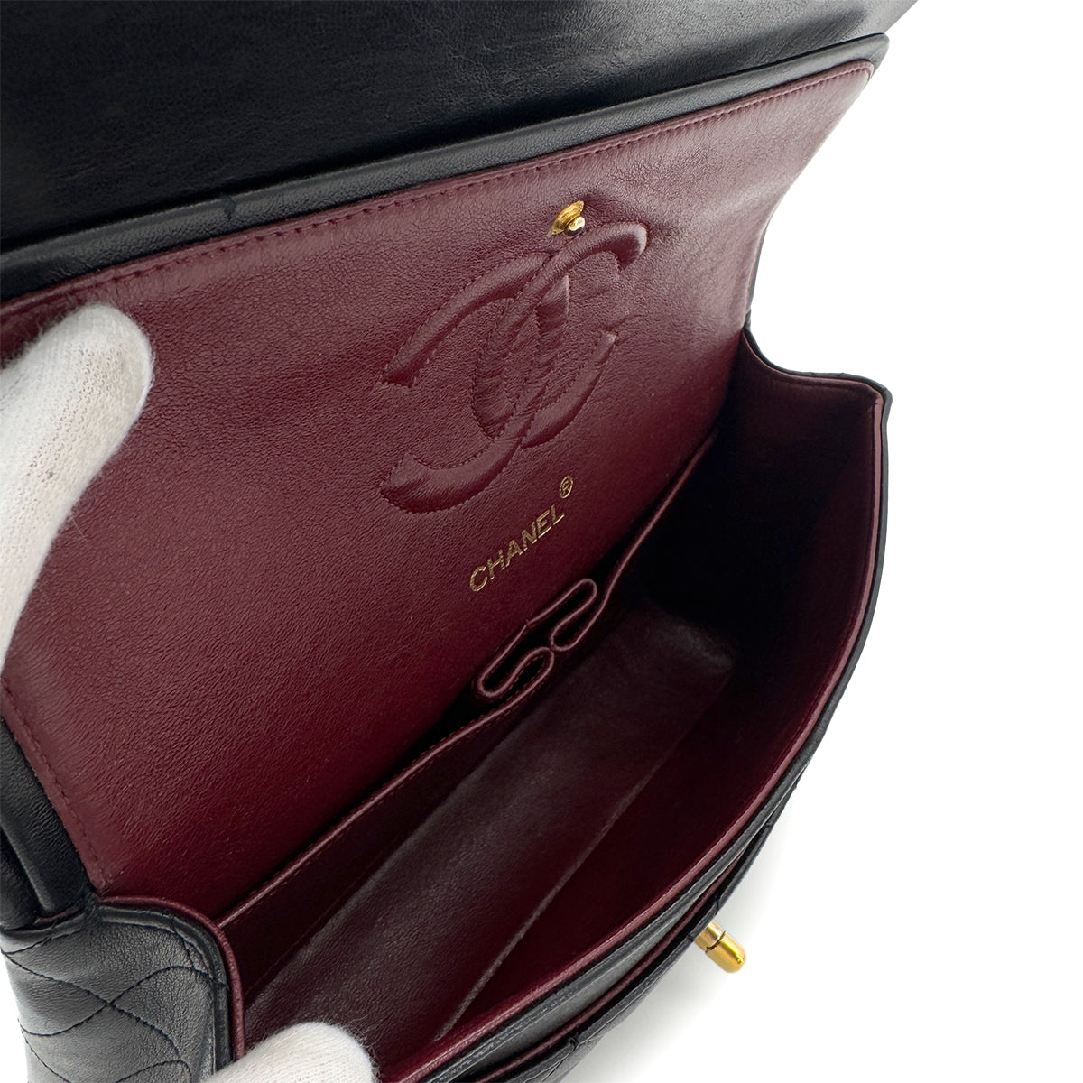 CHANEL VINTAGE CLASSIC FLAP MEDIUM CHAIN SHOULDER BAG BLACK LAMB SKIN 90286862