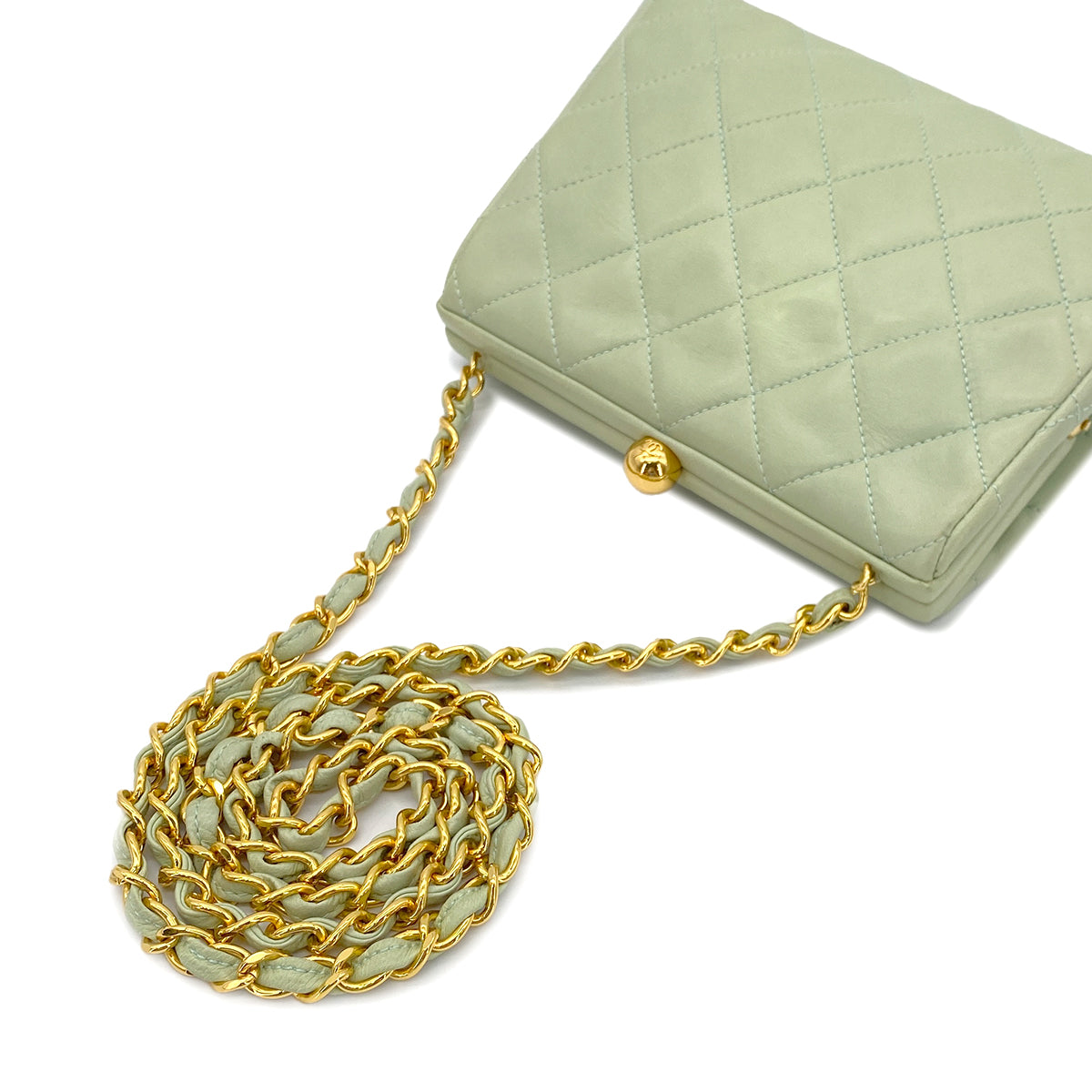 CHANEL VINTAGE COCOMARK MATELASSE CHAIN SHOULDER BAG LIGHT GREEN LAMB SKIN 90286864