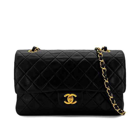 CHANEL VINTAGE CLASSIC FLAP MEDIUM CHAIN SHOULDER BAG BLACK LAMB SKIN 90286868
