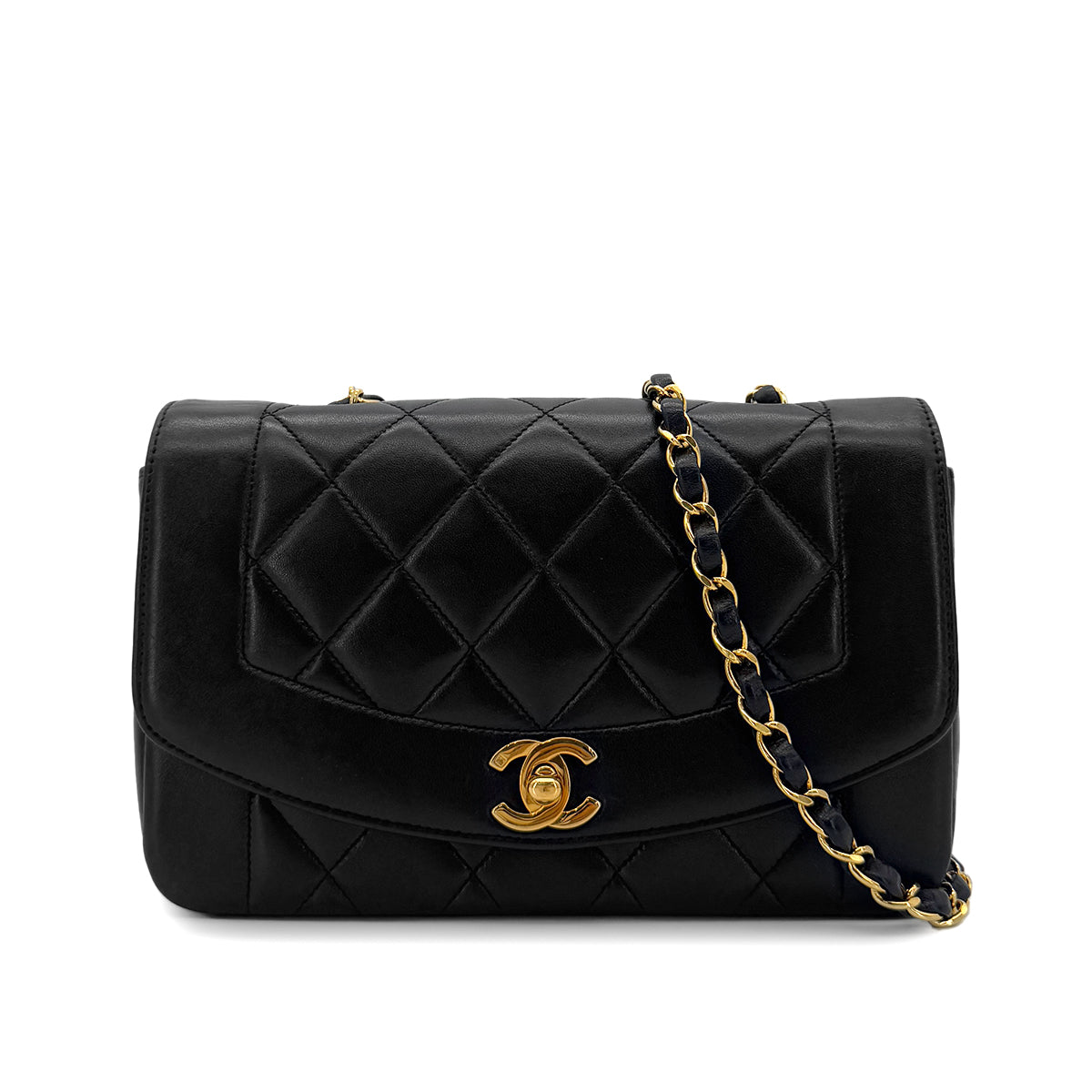 CHANEL VINTAGE DIANA SMALL CHAIN SHOULDER BAG BLACK LAMB SKIN 90286873