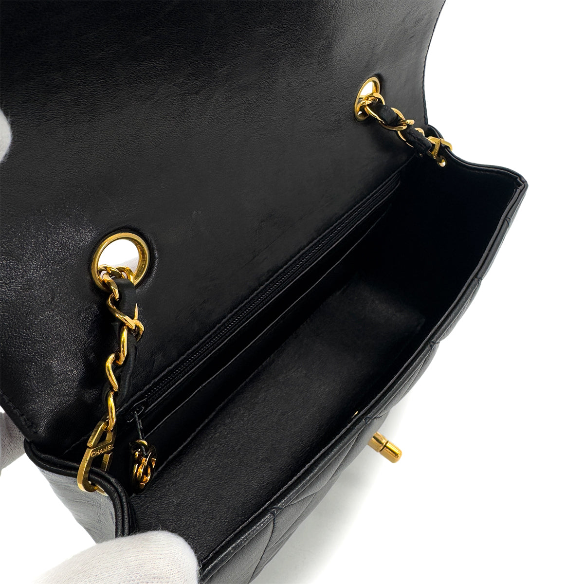 CHANEL VINTAGE DIANA SMALL CHAIN SHOULDER BAG BLACK LAMB SKIN 90286873