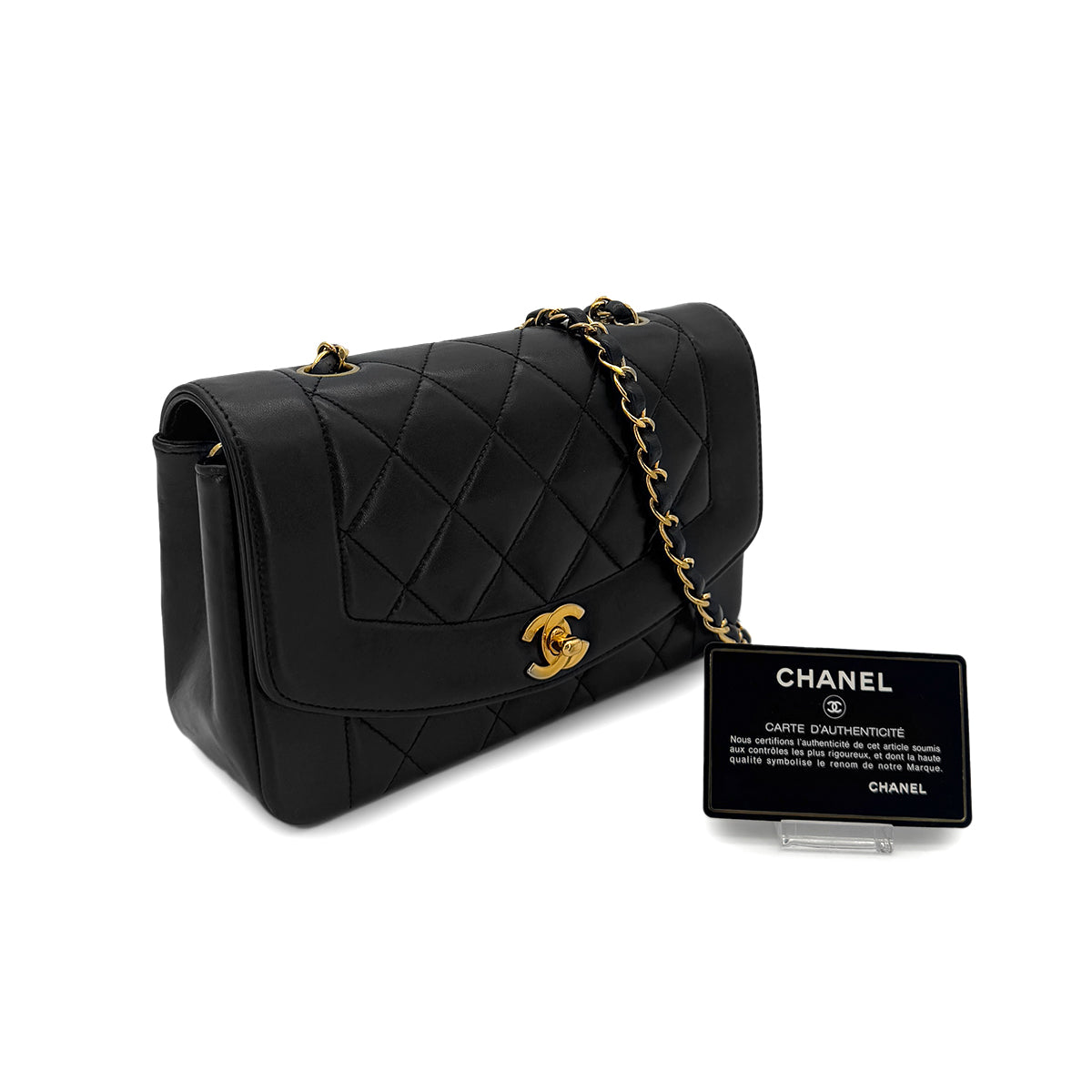 CHANEL VINTAGE DIANA SMALL CHAIN SHOULDER BAG BLACK LAMB SKIN 90286873
