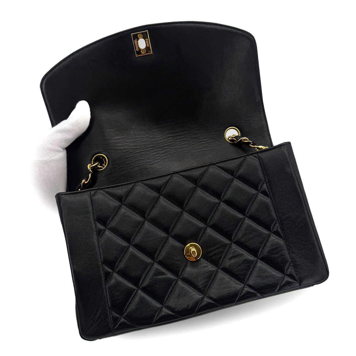 CHANEL VINTAGE MATELASSE CHAIN SHOULDER BAG BLACK LAMB SKIN 90286874