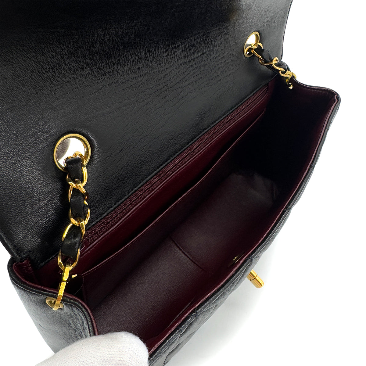 CHANEL VINTAGE MATELASSE CHAIN SHOULDER BAG BLACK LAMB SKIN 90286874