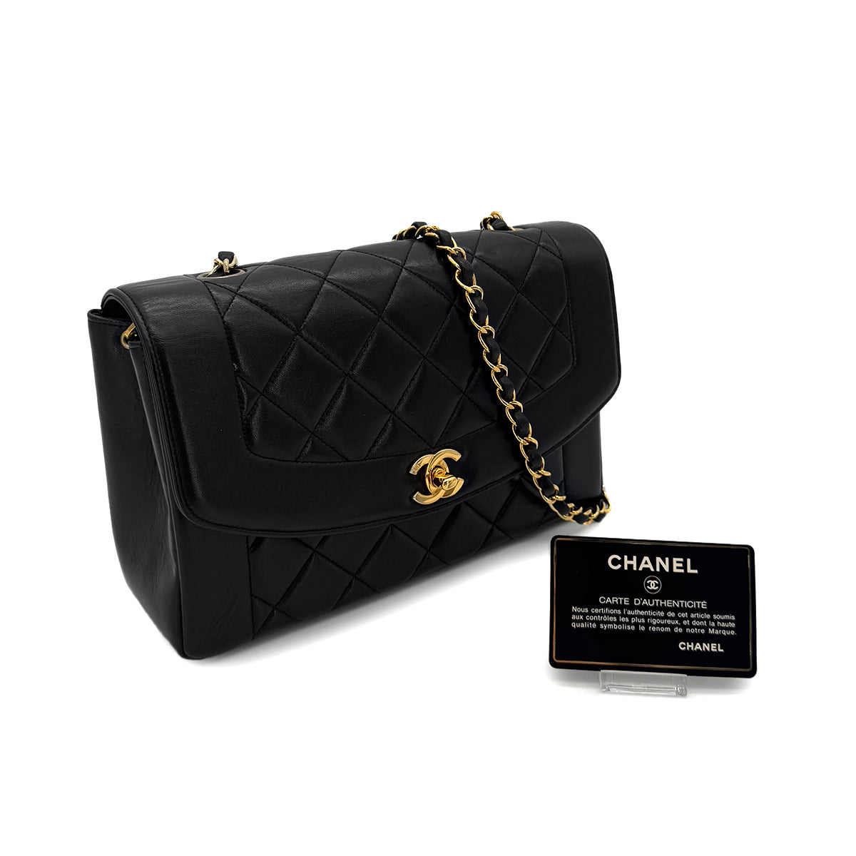 CHANEL VINTAGE MATELASSE CHAIN SHOULDER BAG BLACK LAMB SKIN 90286874