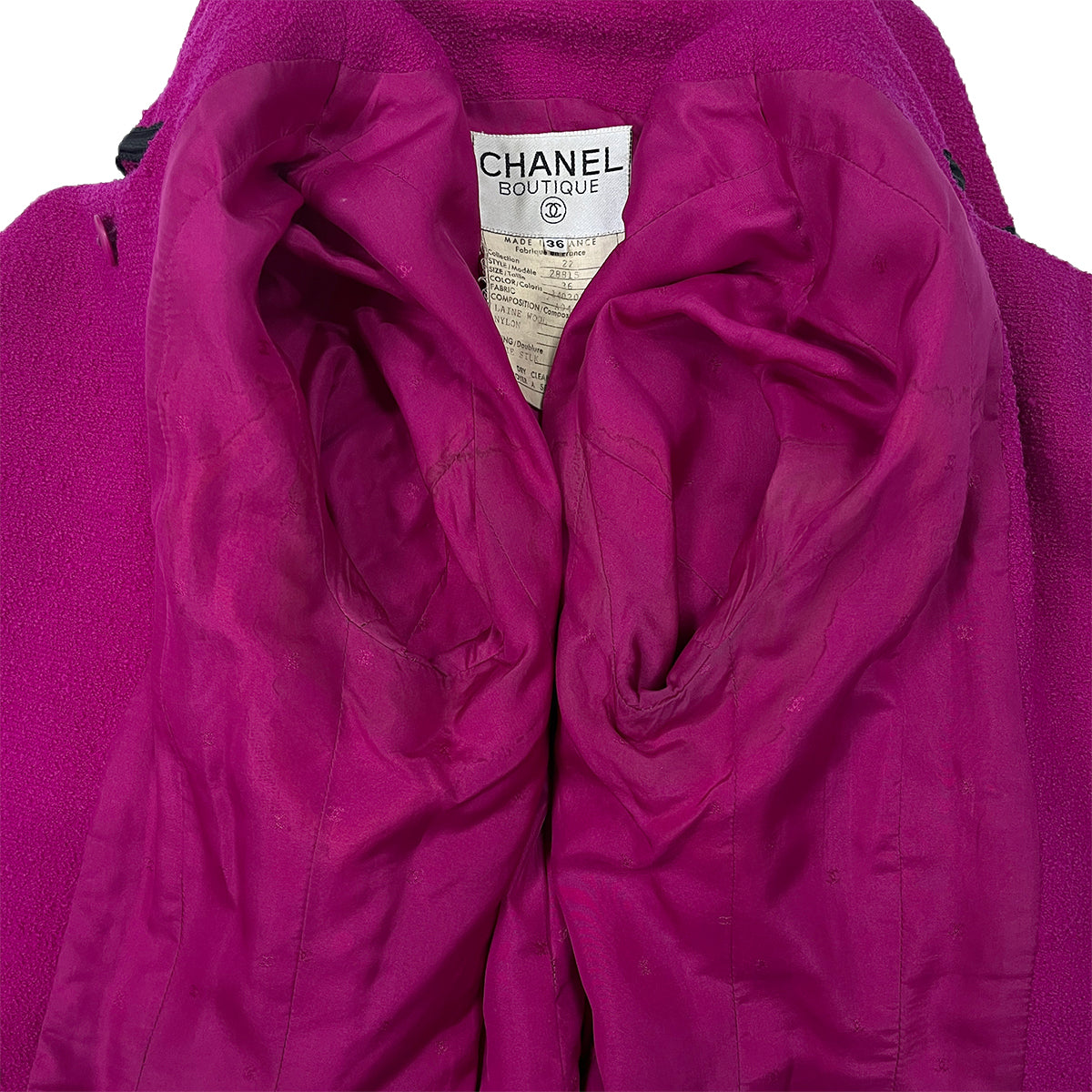 CHANEL VINTAGE COCO BUTTON TWEED JACKET PINK WOOL 36 RTW 90286878