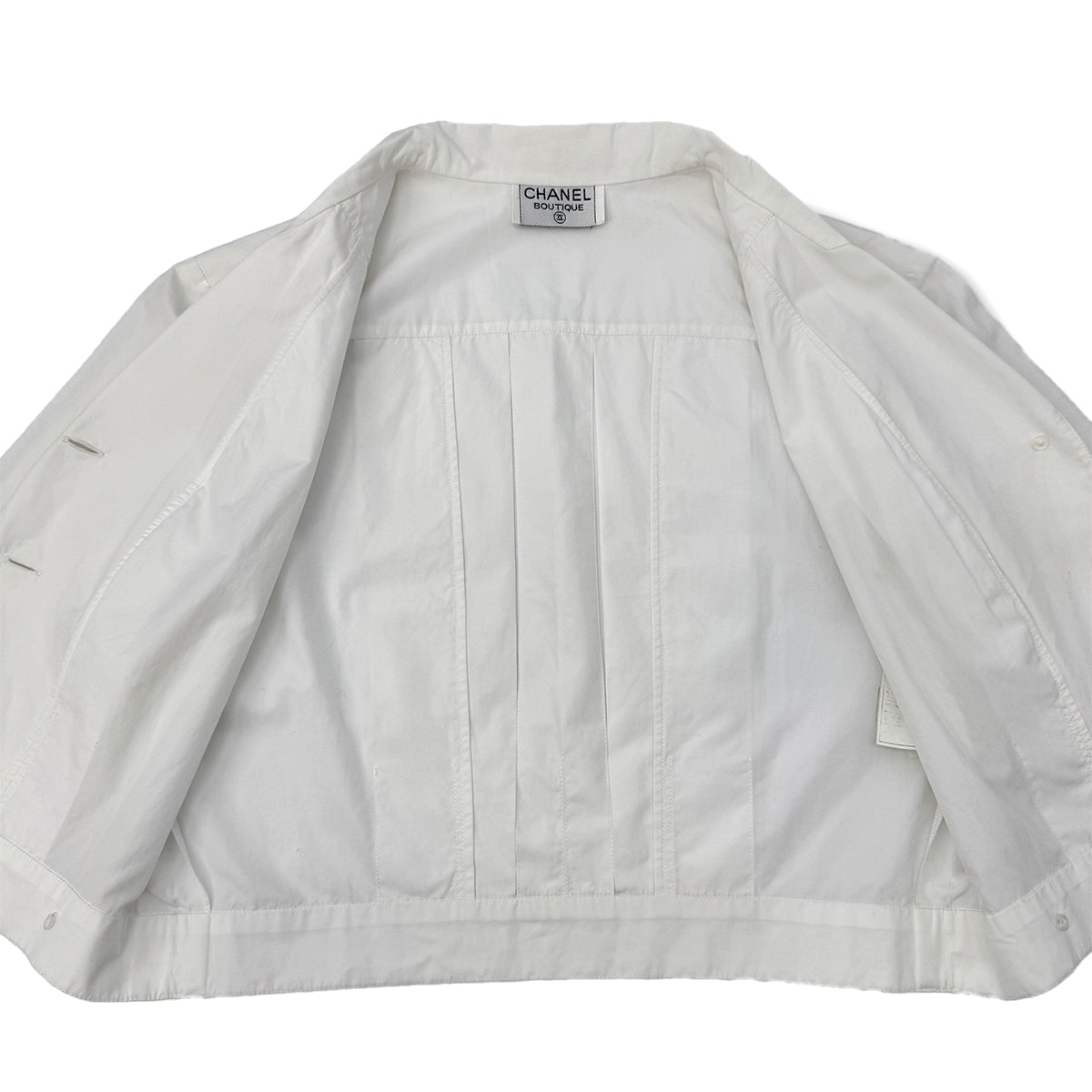 CHANEL VINTAGE COCO BUTTON FRONT SHORT SLEEVE BLOUSE WHITE GOLD COTTON RTW 90286880