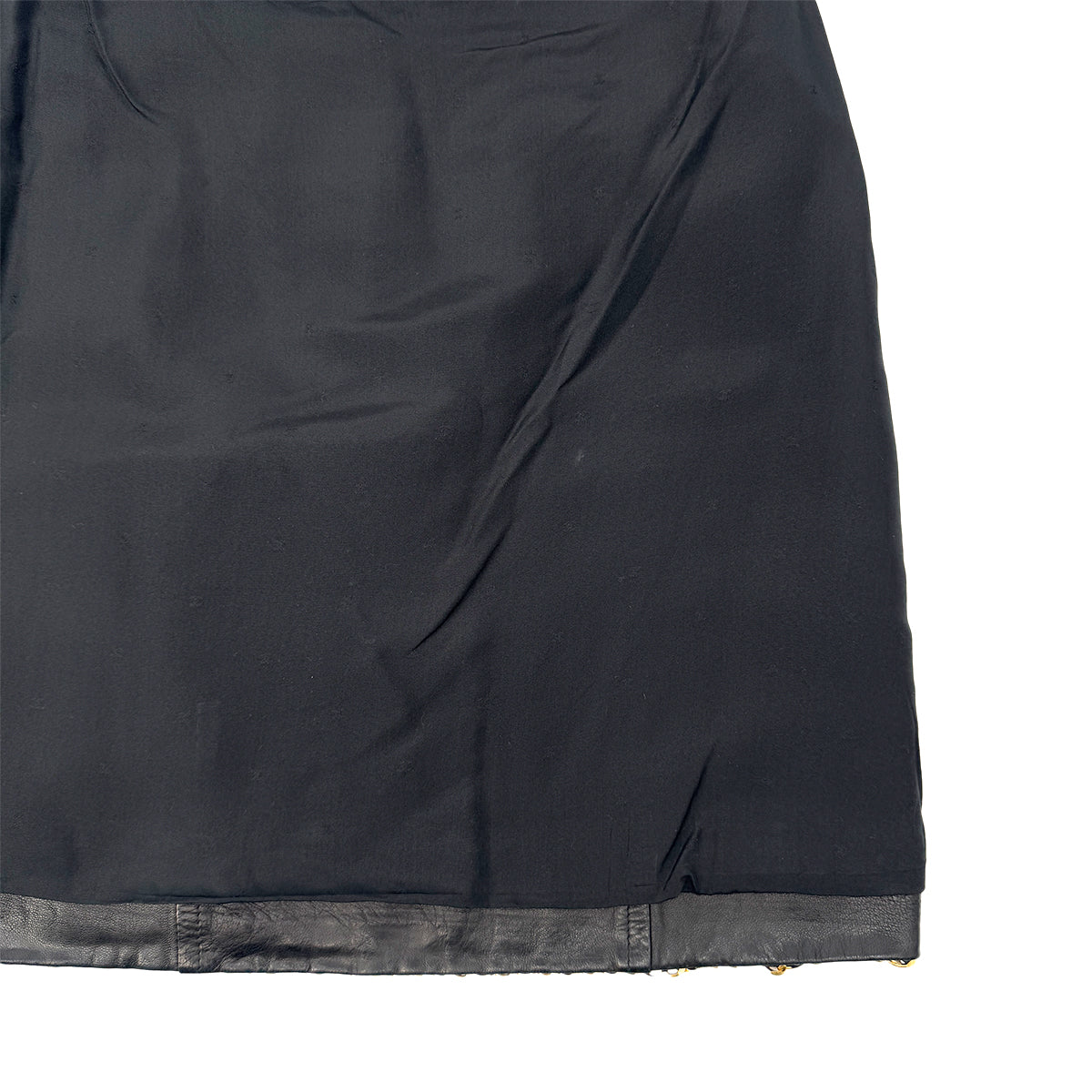 CHANEL VINTAGE LEATHER SKIRT WITH GOLD CHAIN HEM BLACK LAMB SKIN 36 RTW 90286886