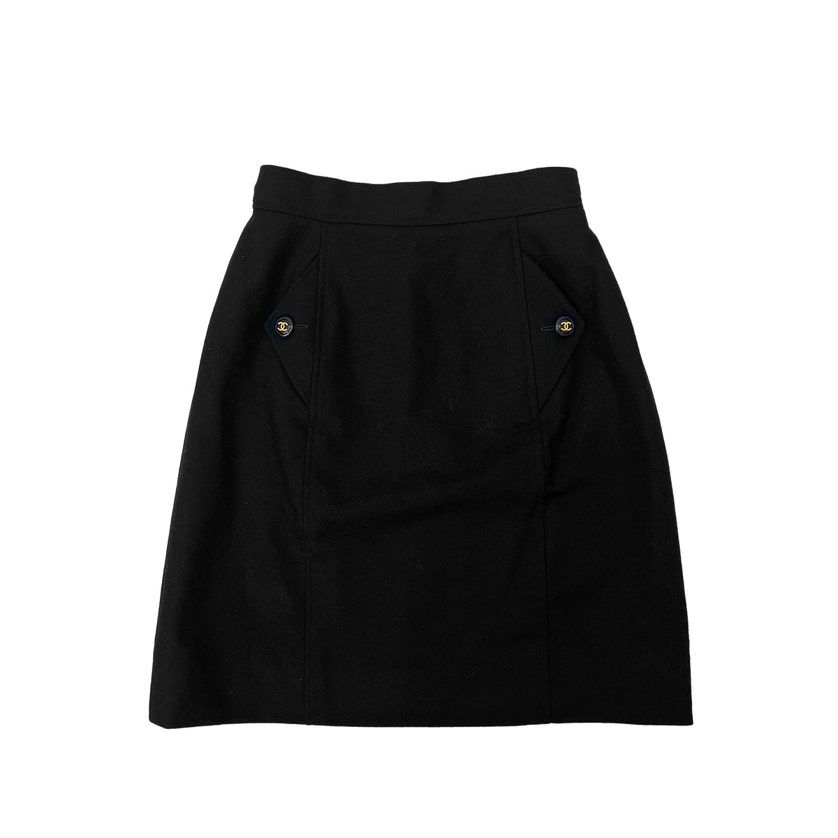 CHANEL VINTAGE COCO BUTTON PENCIL SKIRT BLACK WOOL 38 94A RTW 90286889
