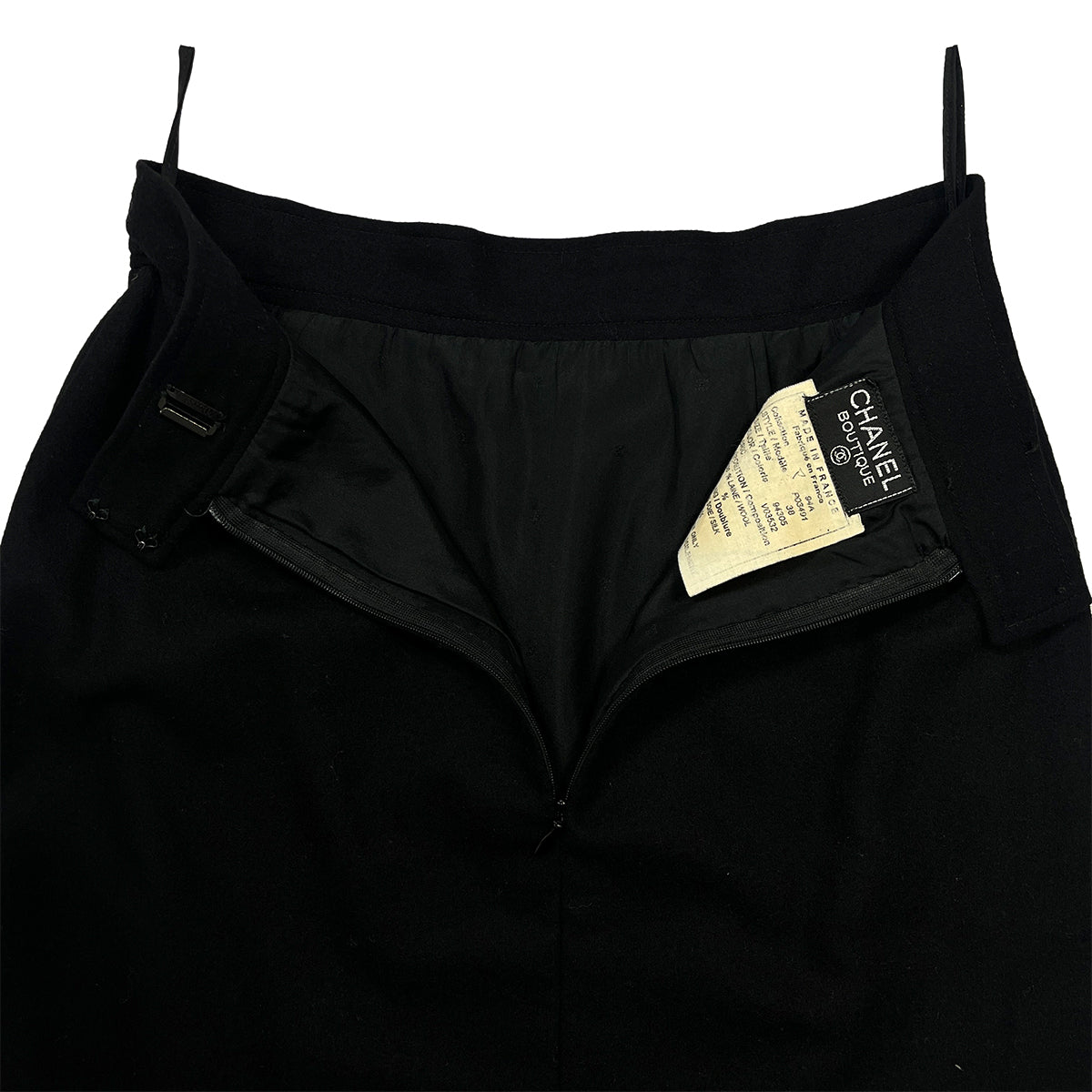 CHANEL VINTAGE COCO BUTTON PENCIL SKIRT BLACK WOOL 38 94A RTW 90286889