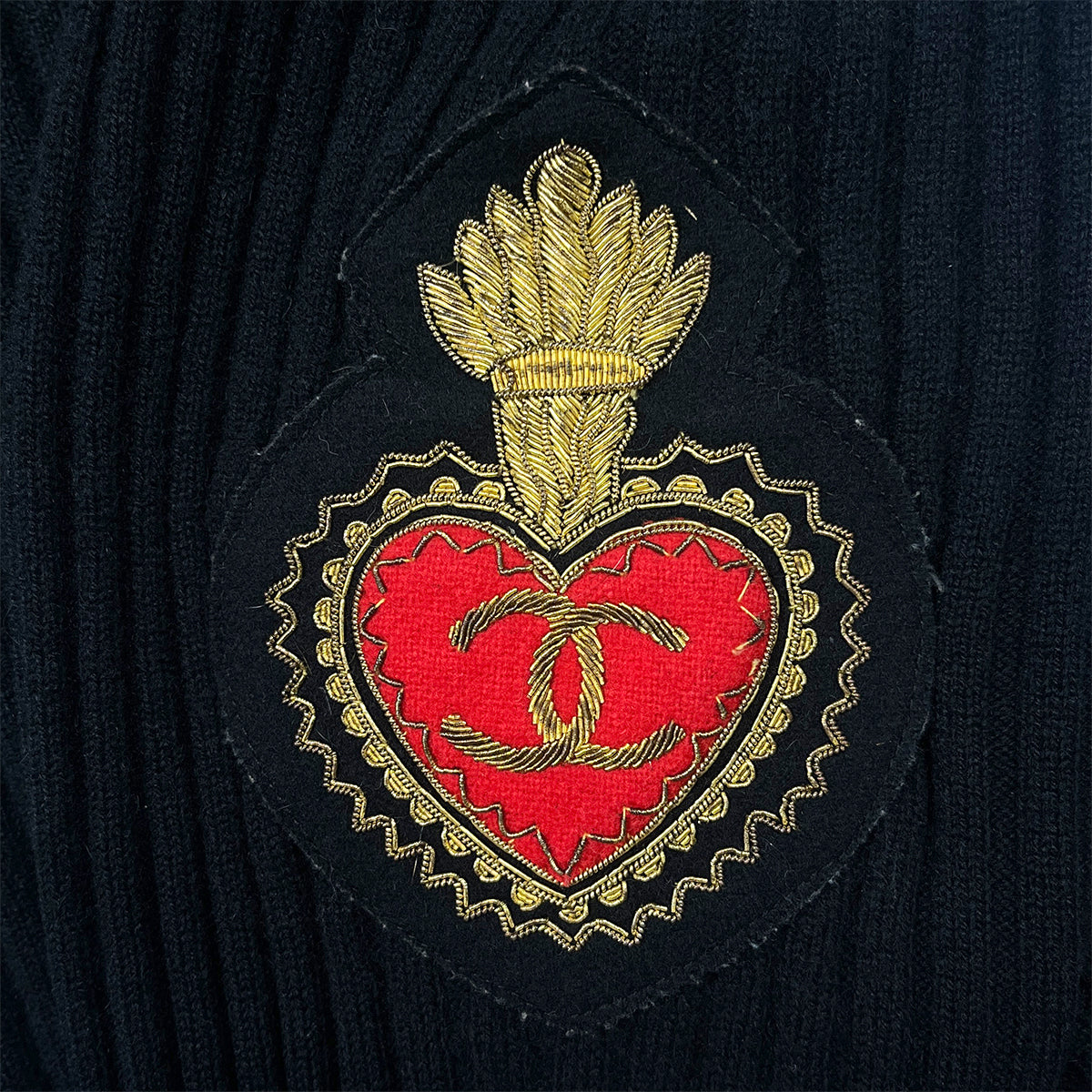 CHANEL VINTAGE COCOMARK LOGO PATCH ZIP LIB KNIT TOPS BLACK CASHMERE 44 96A RTW 90286890