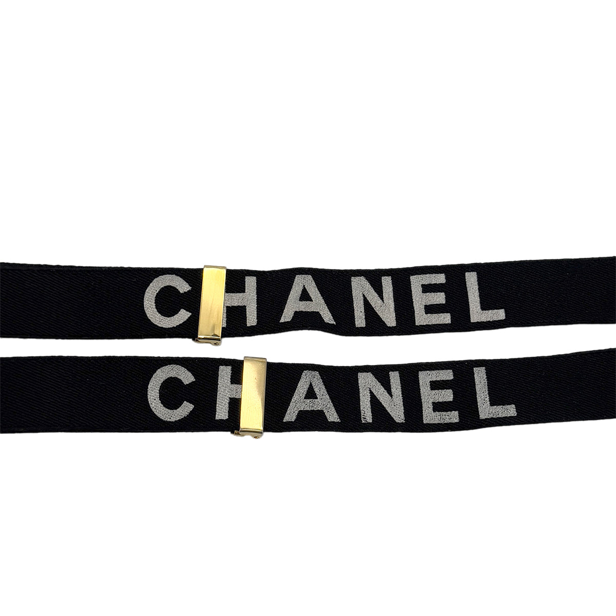 CHANEL VINTAGE SUSPENDER LOGO COCOMARK BLACK WHITE CANVAS LEATHER 90286891