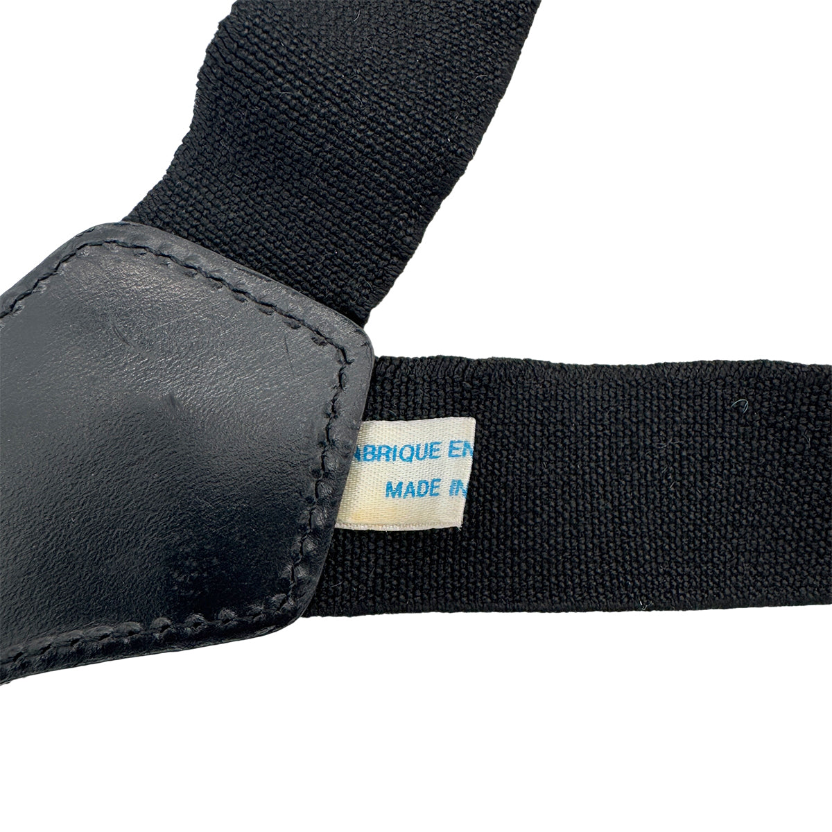 CHANEL VINTAGE SUSPENDER LOGO COCOMARK BLACK WHITE CANVAS LEATHER 90286891