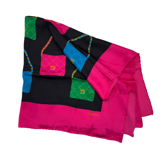 CHANEL VINTAGE COCOMARK MATELASSE CHAIN SHOULDER BAG PATTERN SCARF MULTICOLOR SILK 90286896