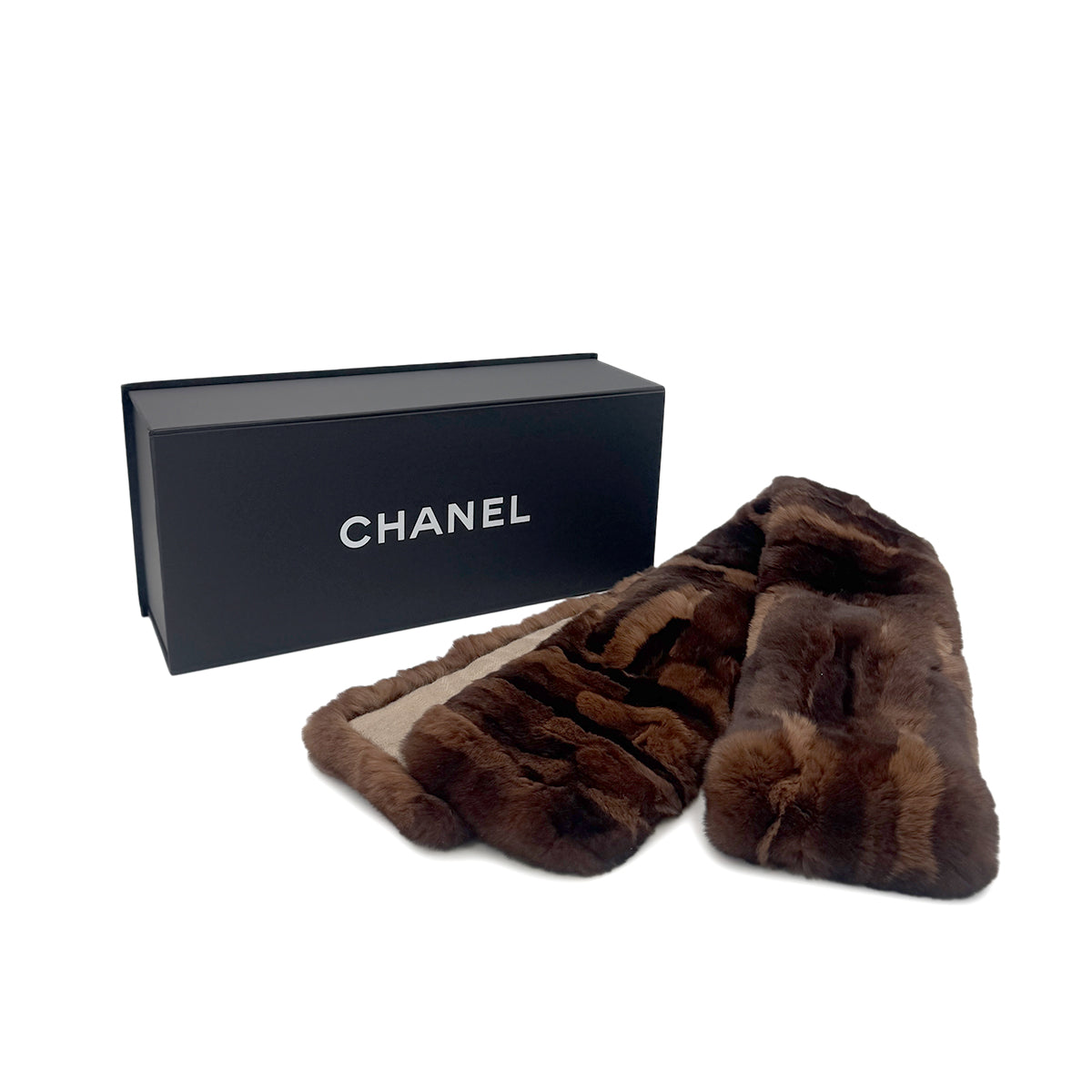 CHANEL OLYLAG WINTER SCARF COCOMARK BROWN LAPIN FUR ACCESSORY 90286897