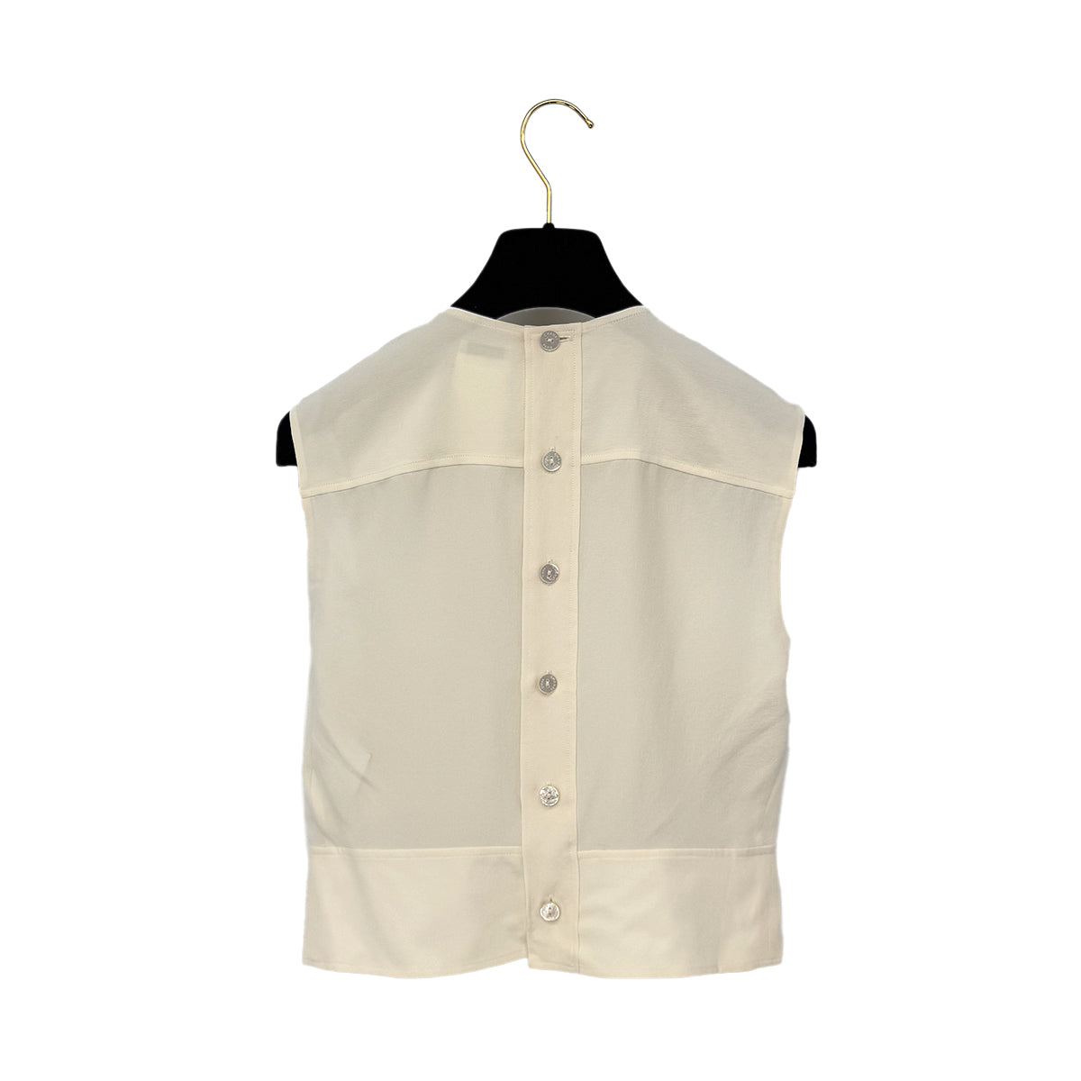 CHANEL SLEEVELESS BLOUSE BACK FRONT BUTTON WHITE SILK 38 01P RTW 90286901