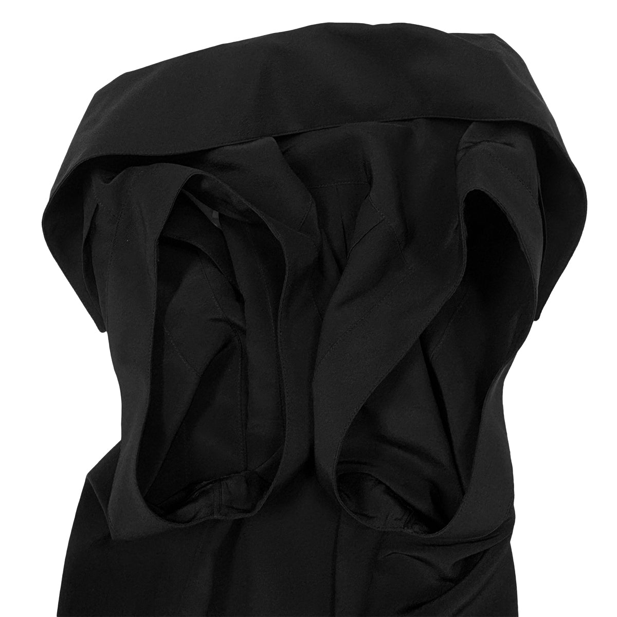 CHANEL VINTAGE PLEATED SLEEVELESS TOPS CLOVER GOLD BUTTON BLACK SILK 34 RTW 90286903