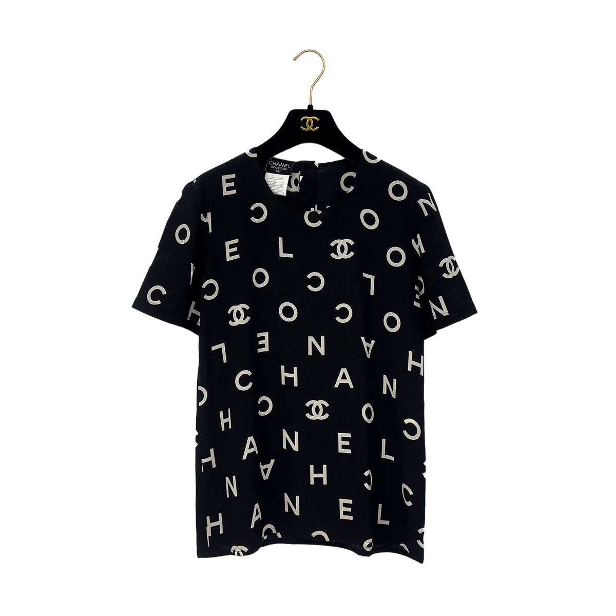 CHANEL VINTAGE LOGO COCOMARK BLOUSE TOPS BLACK WHITE SILK 38 97P RTW 90286908