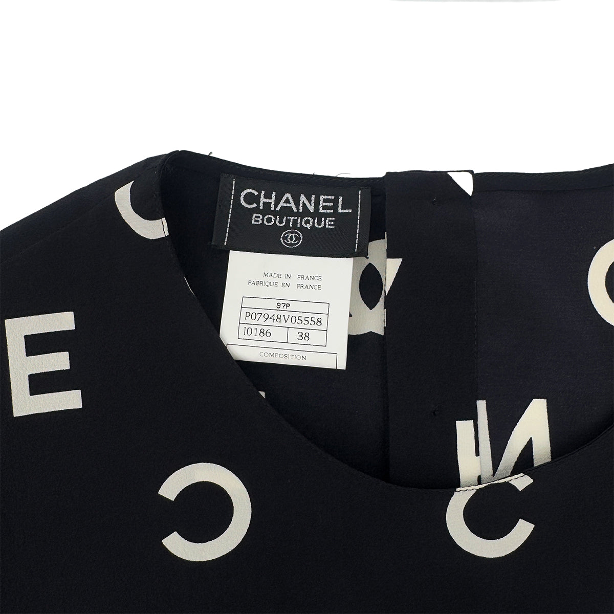 CHANEL VINTAGE LOGO COCOMARK BLOUSE TOPS BLACK WHITE SILK 38 97P RTW 90286908