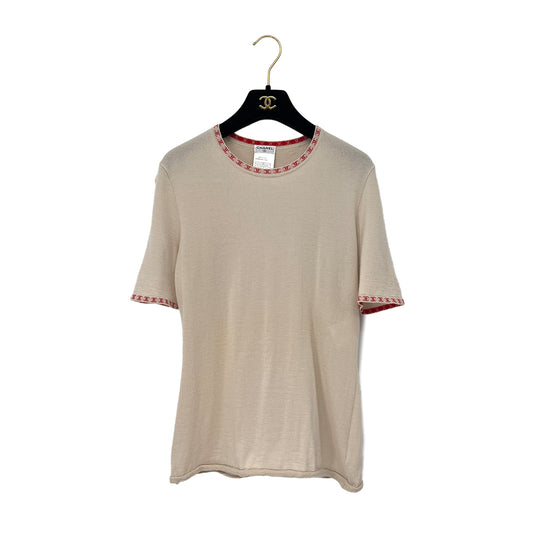 CHANEL SHORT SLEEVE TOPS COCOMARK BEIGE CASHMERE 46 01S RTW 90286916