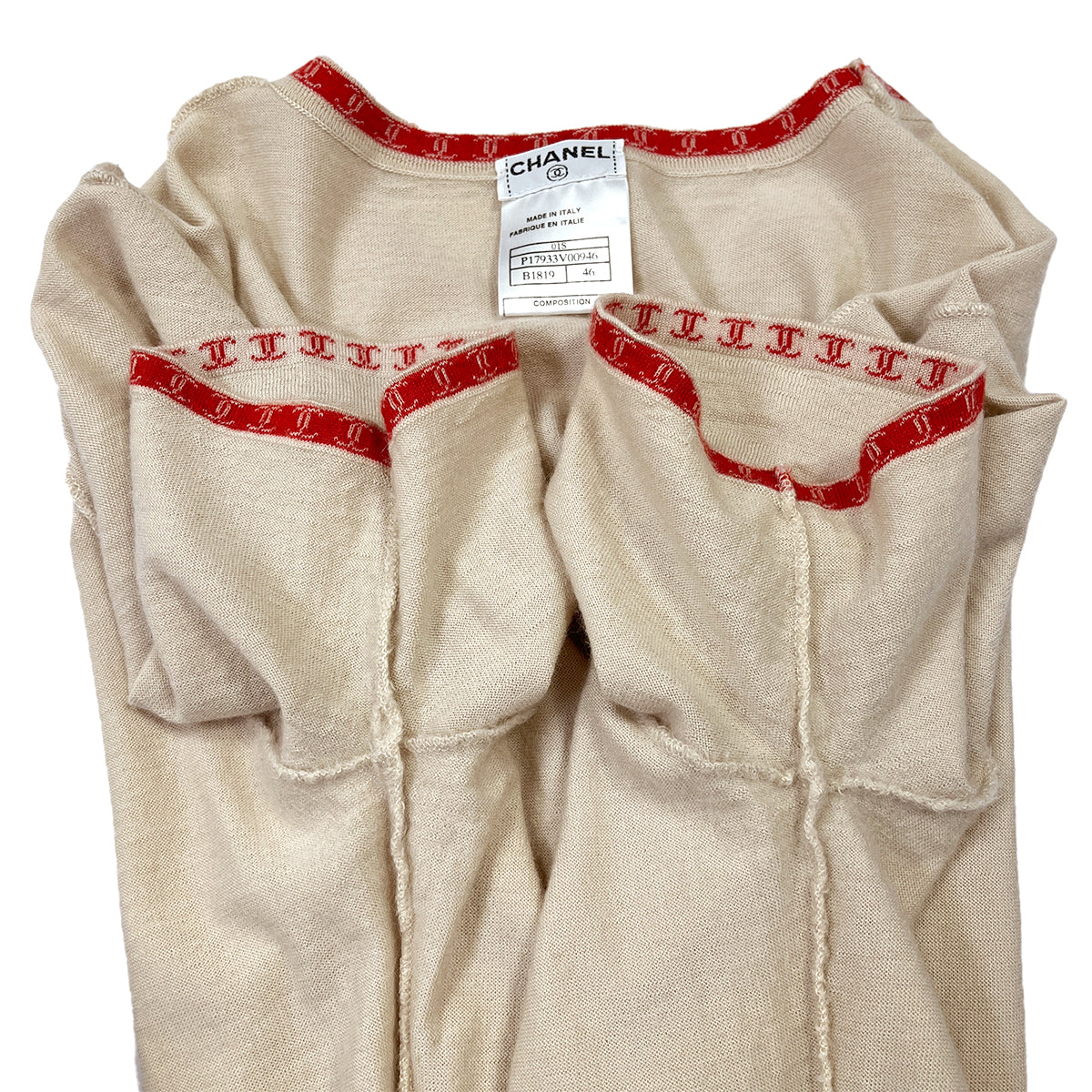 CHANEL SHORT SLEEVE TOPS COCOMARK BEIGE CASHMERE 46 01S RTW 90286916