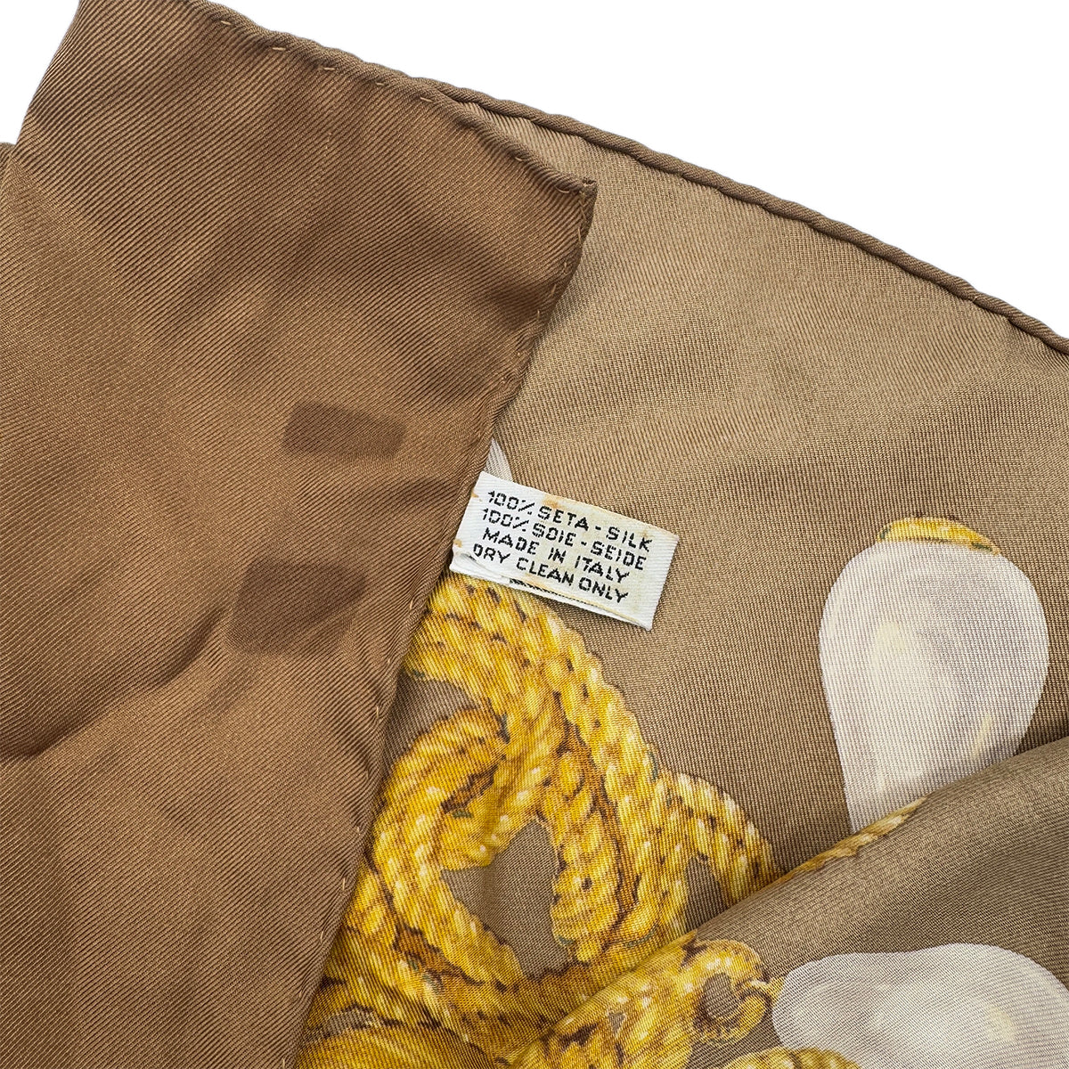 CHANEL VINTAGE SCARF GRIPOA PATTERN BEIGE YELLOW SILK 90286917