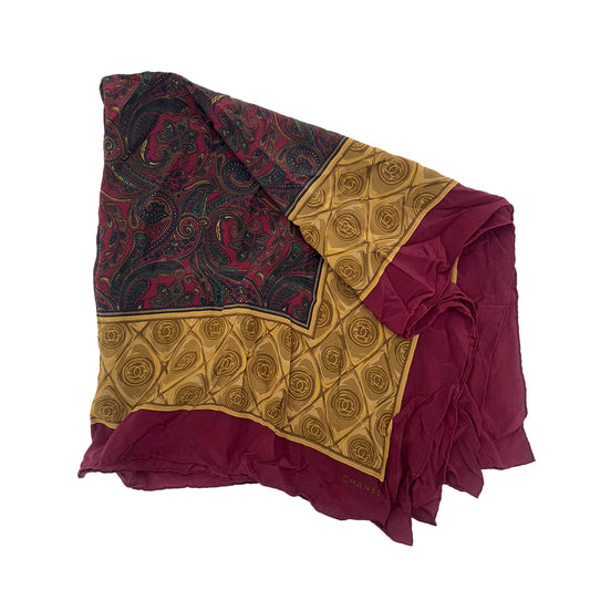 CHANEL VINTAGE SCARF PAISLEY RHOMBUS PLATE PATTERN MULTICOLOR SILK 90286920