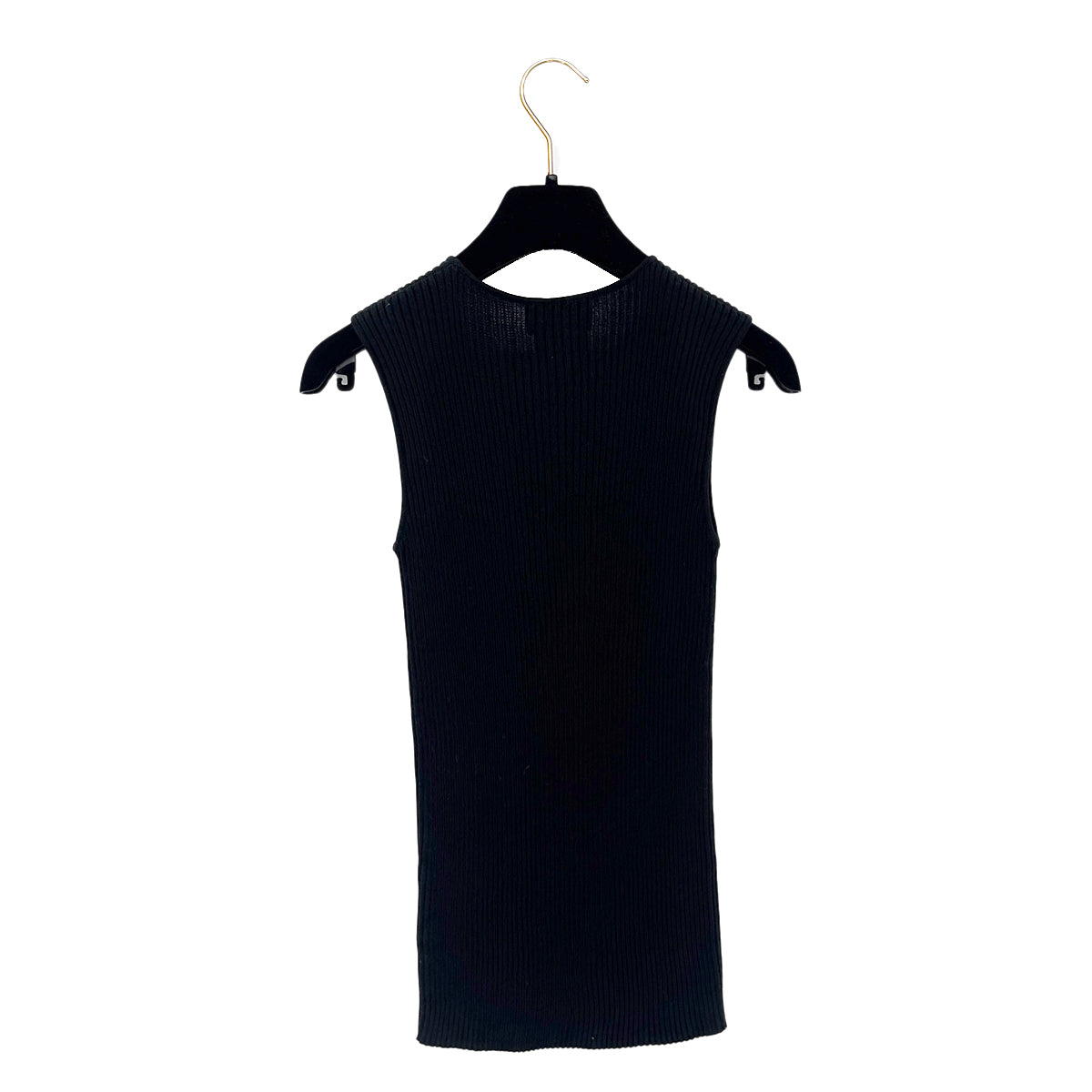 CHANEL VINTAGE COCO BUTTON SLEEVELESS RIB KNIT TOPS BLACK COTTON 36 99P RTW 90286923