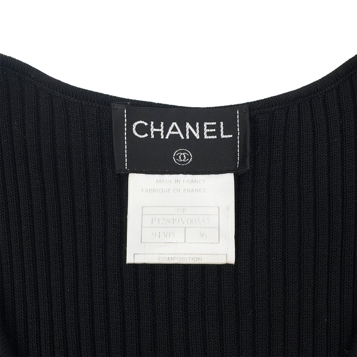 CHANEL VINTAGE COCO BUTTON SLEEVELESS RIB KNIT TOPS BLACK COTTON 36 99P RTW 90286923