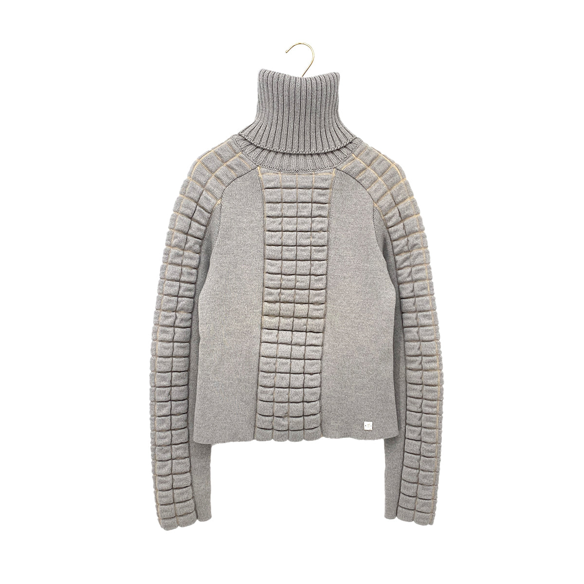 CHANEL VINTAGE COCOMARK CHOCOLATE BAR TURTLENECK KNIT GRAY WOOL 38 00A RTW 90286926