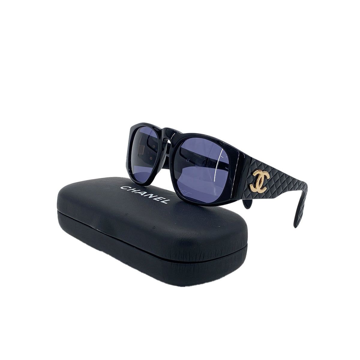 CHANEL VINTAGE SUNGLASSES COCOMARK MATELASSE BLACK EYEWEAR 90287070