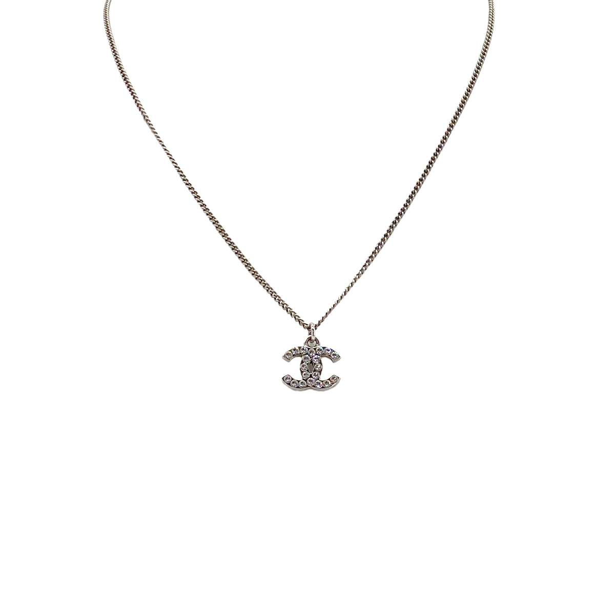 CHANEL NECKLACE COCOMARK RHINESTONE SILVER ACCESSORY C12V 90287071