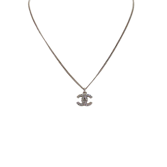 CHANEL NECKLACE COCOMARK RHINESTONE SILVER ACCESSORY C12V 90287071
