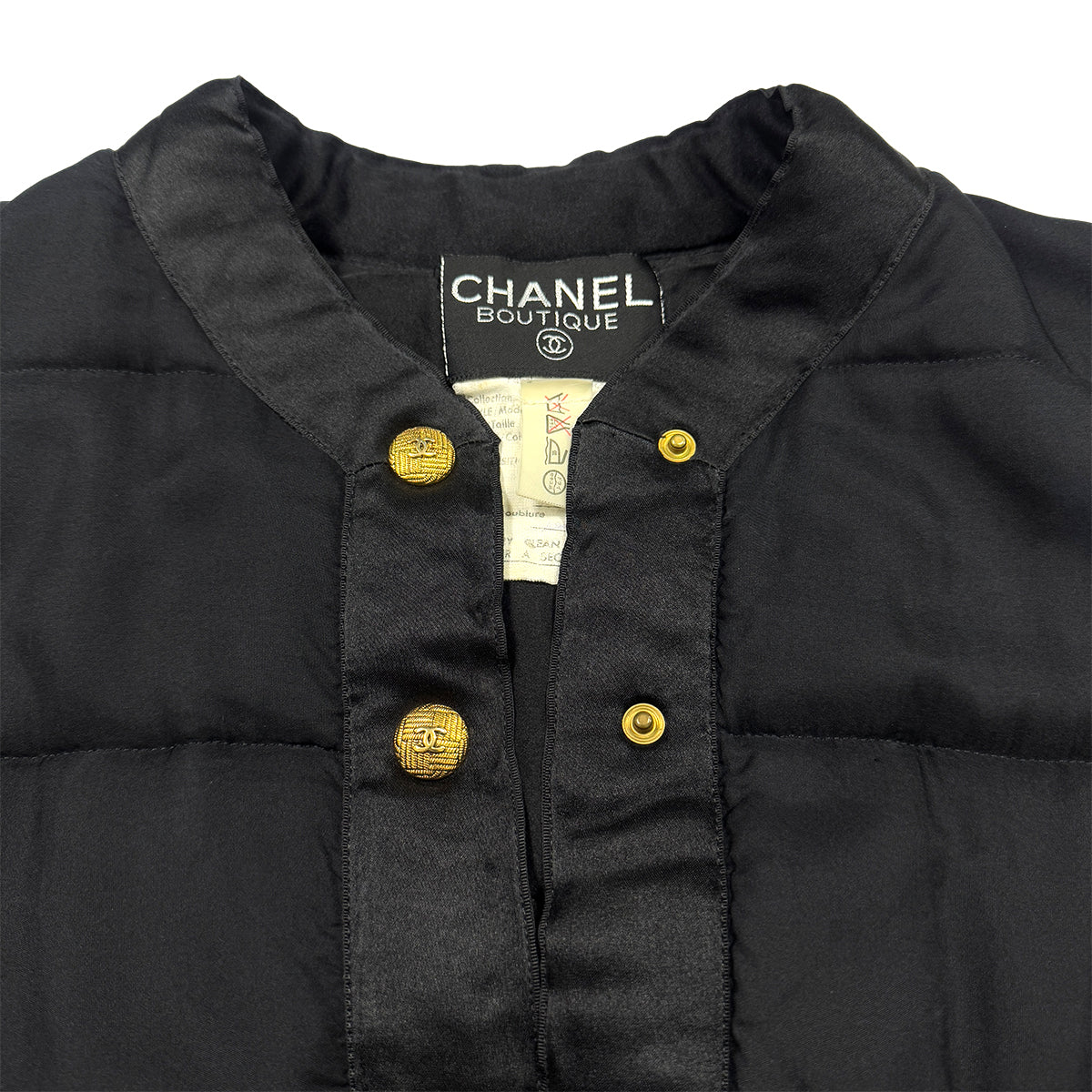 CHANEL VINTAGE COCO BUTTON FOUR POCKET DOWN COAT BLACK 38 RTW 90287075