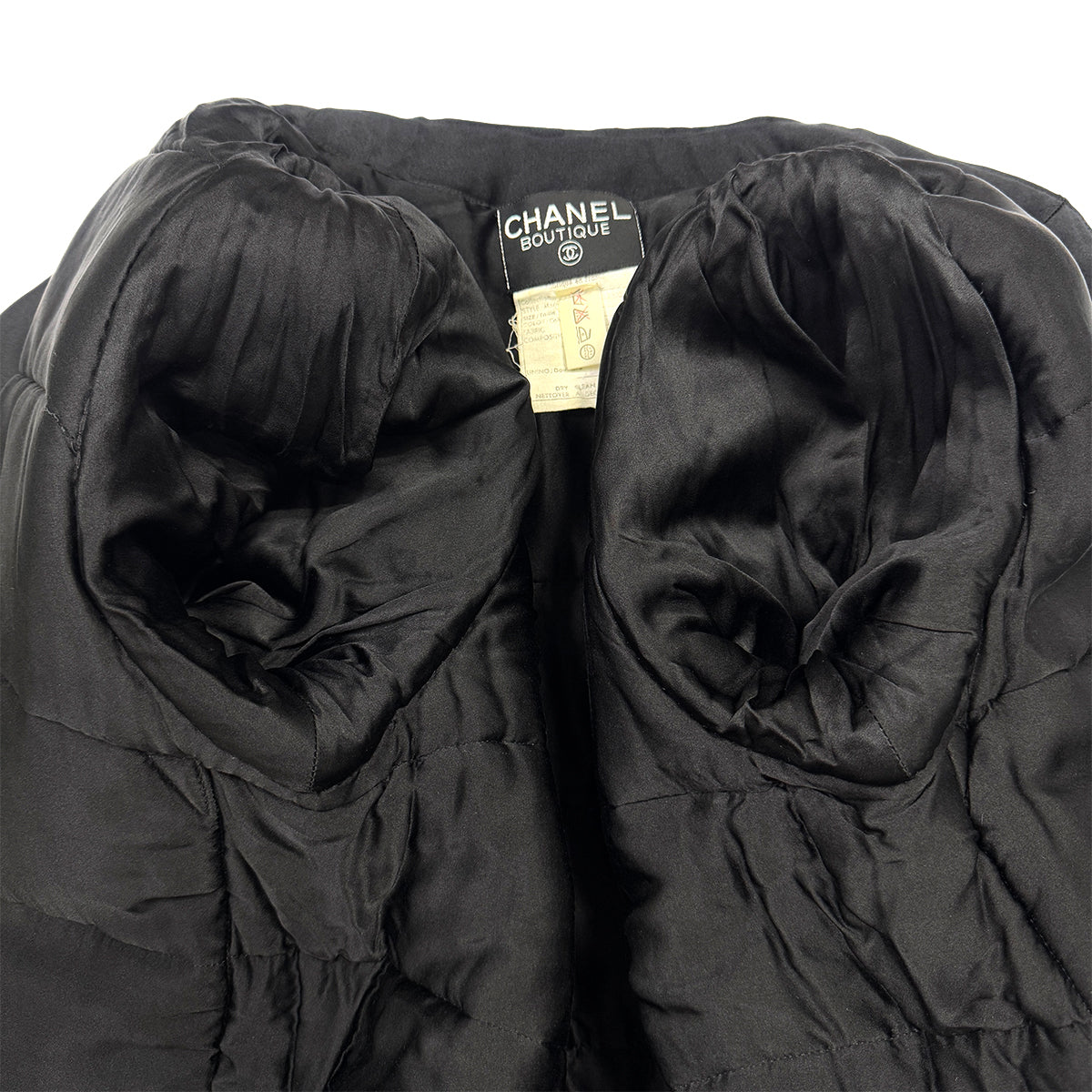 CHANEL VINTAGE COCO BUTTON FOUR POCKET DOWN COAT BLACK 38 RTW 90287075