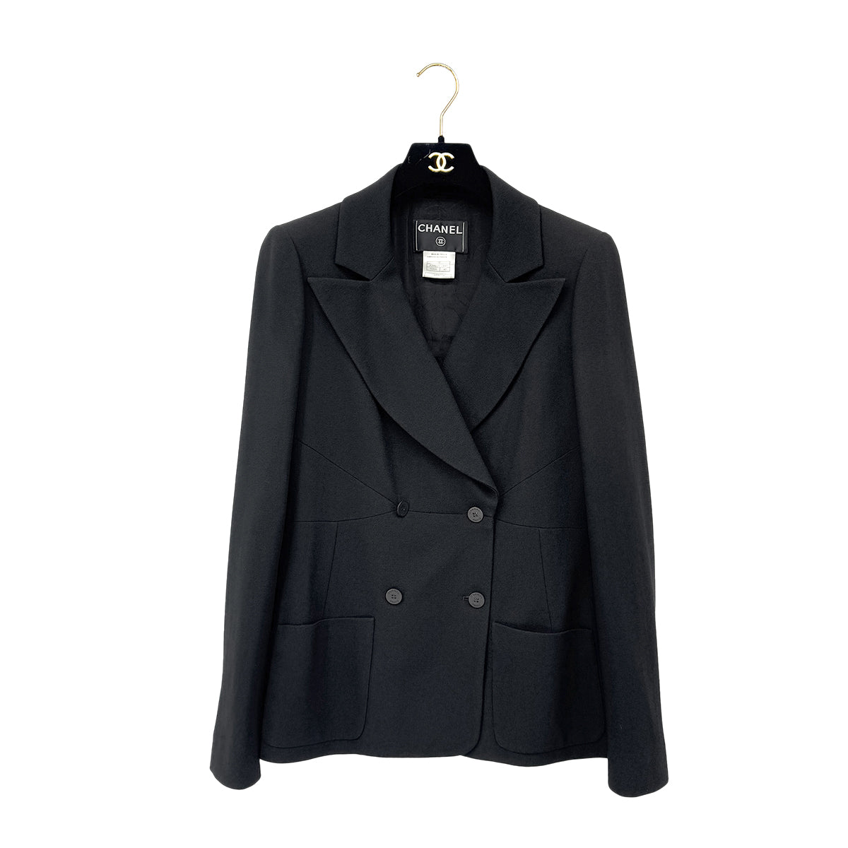 CHANEL VINTAGE DOUBLE BREASTED TAILORED JACKET BLACK ACETATE 42 03P RTW 90287079
