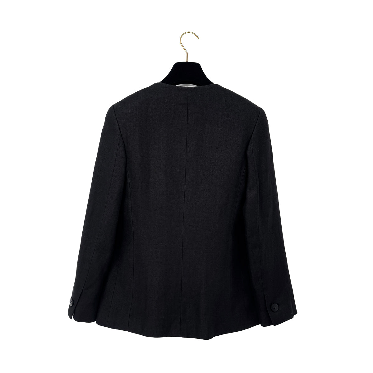 CHANEL VINTAGE COCO BUTTON NO-COLLAR JACKET BLACK LINEN 36 98C RTW 90287084