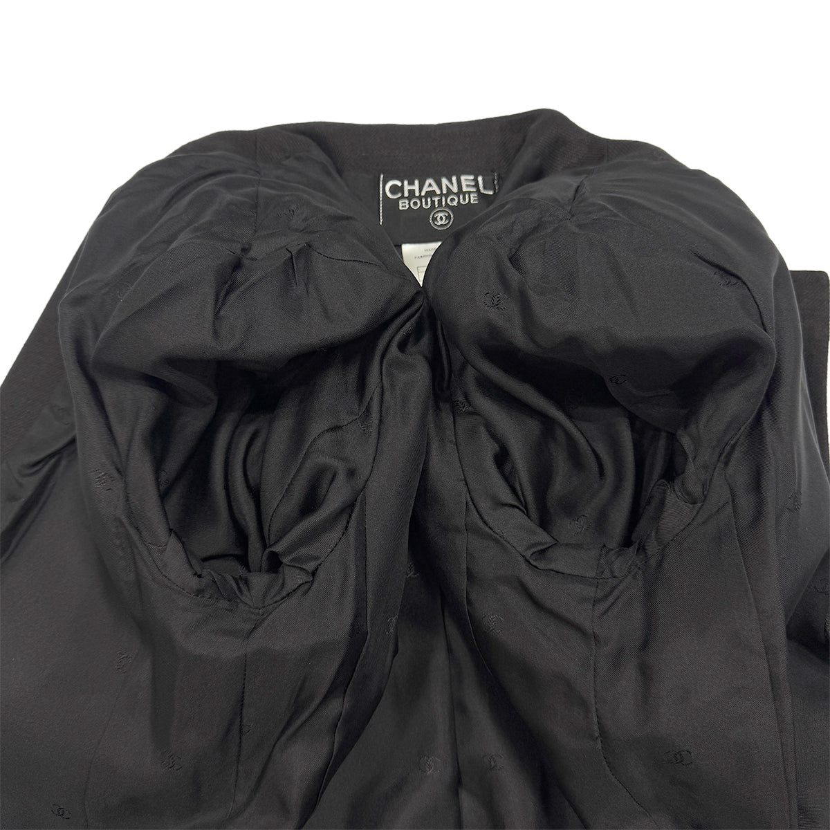 CHANEL VINTAGE COCO BUTTON NO-COLLAR JACKET BLACK LINEN 36 98C RTW 90287084