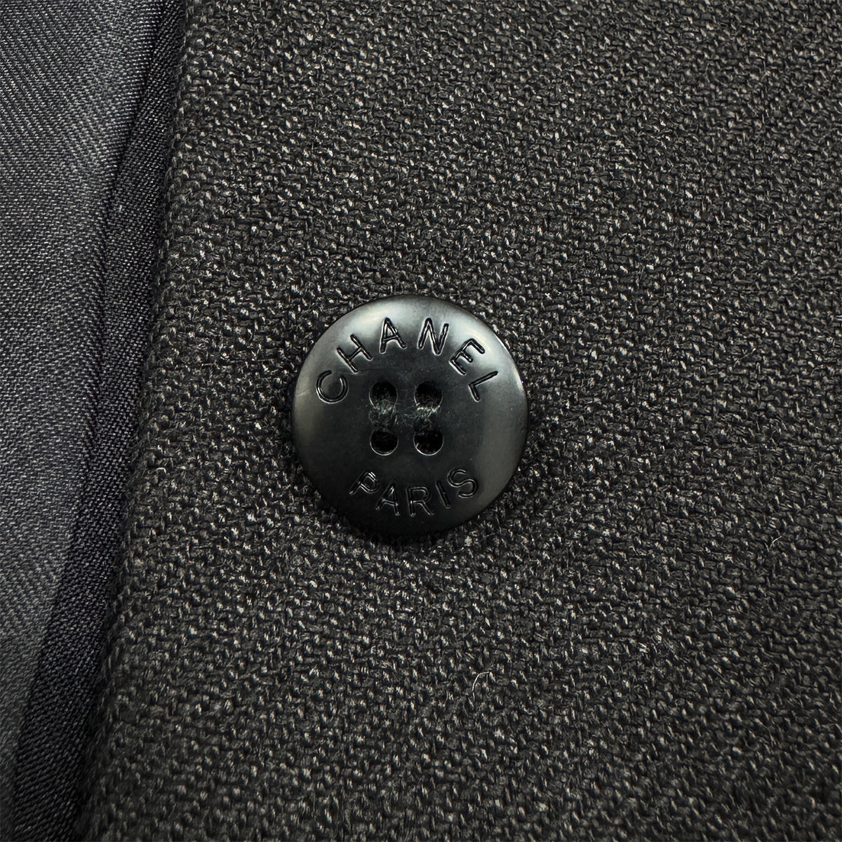 CHANEL VINTAGE COCO BUTTON NO-COLLAR JACKET BLACK LINEN 36 98C RTW 90287084