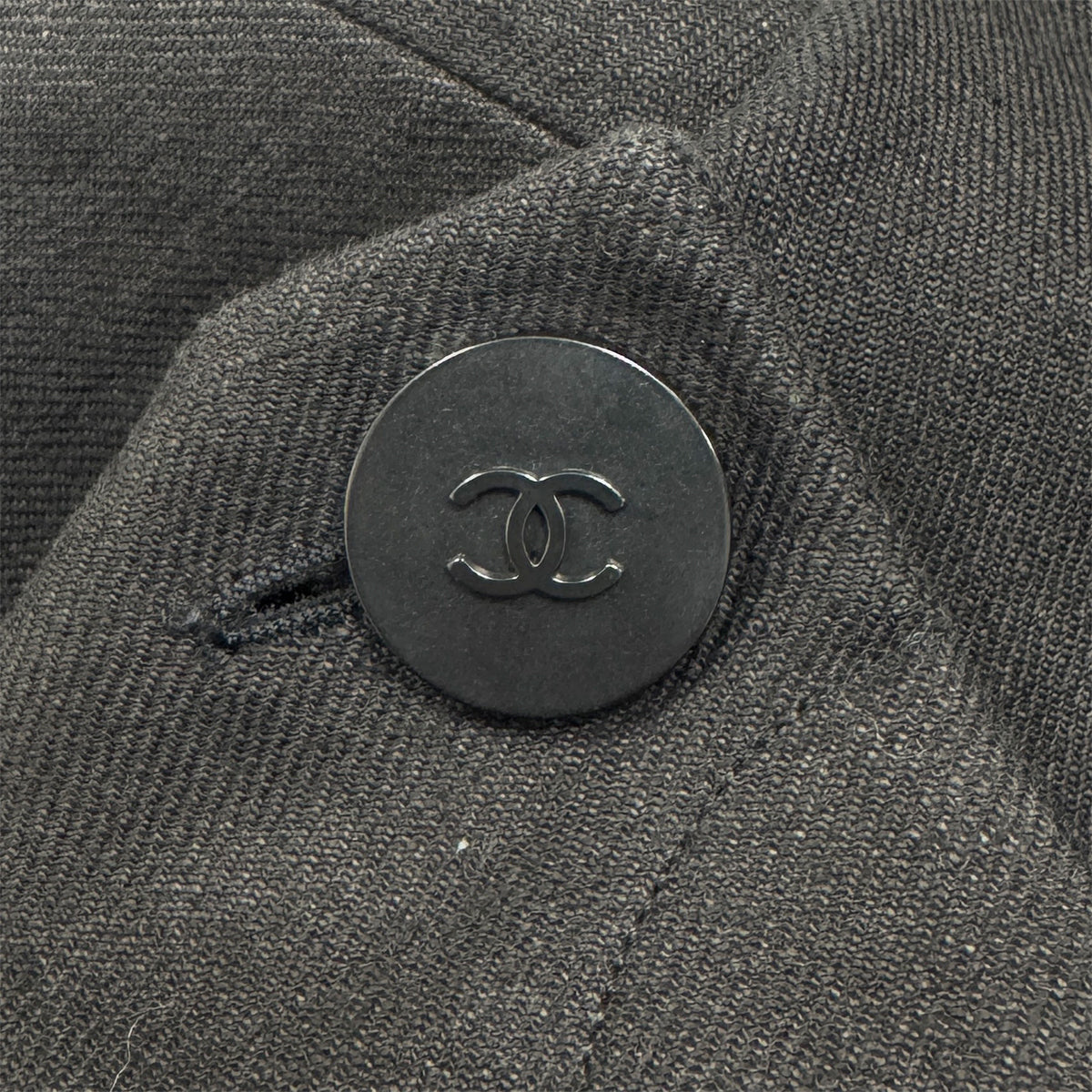 CHANEL VINTAGE COCO BUTTON NO-COLLAR JACKET BLACK LINEN 36 98C RTW 90287084