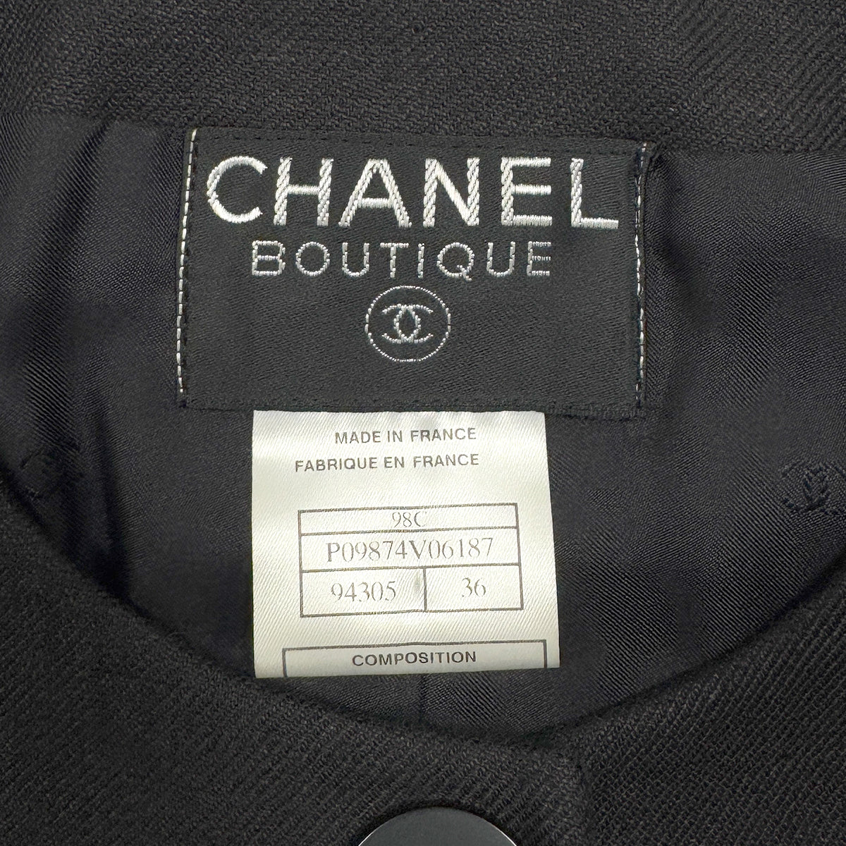CHANEL VINTAGE COCO BUTTON NO-COLLAR JACKET BLACK LINEN 36 98C RTW 90287084