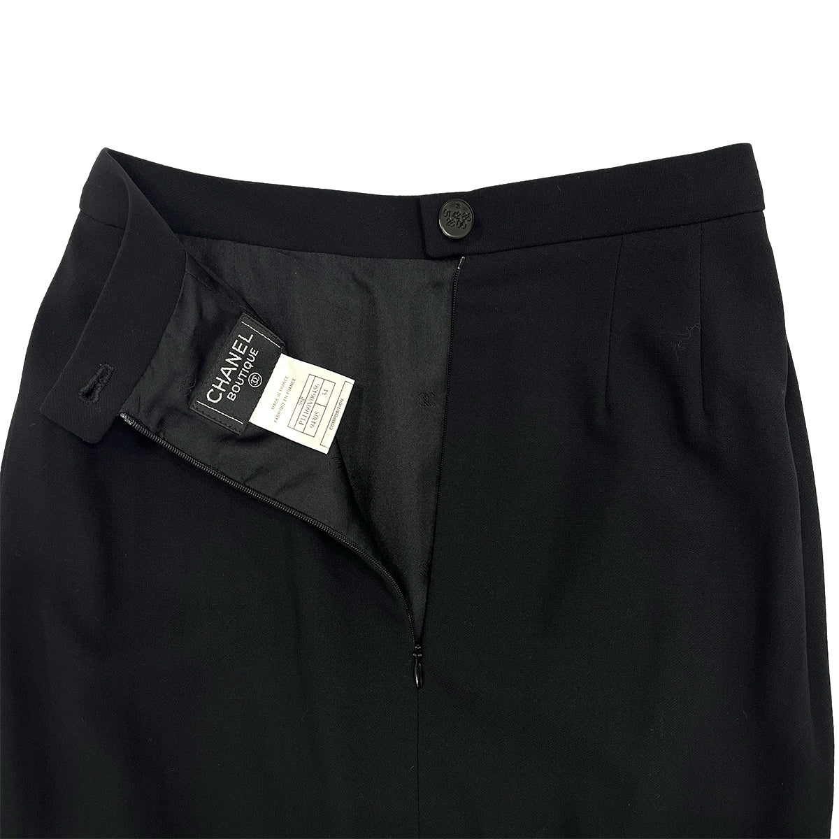 CHANEL VINTAGE COCOMARK CHAIN BELT JACKET COCO BUTTON SKIRT SET BLACK WOOL 34 98P RTW 90287085