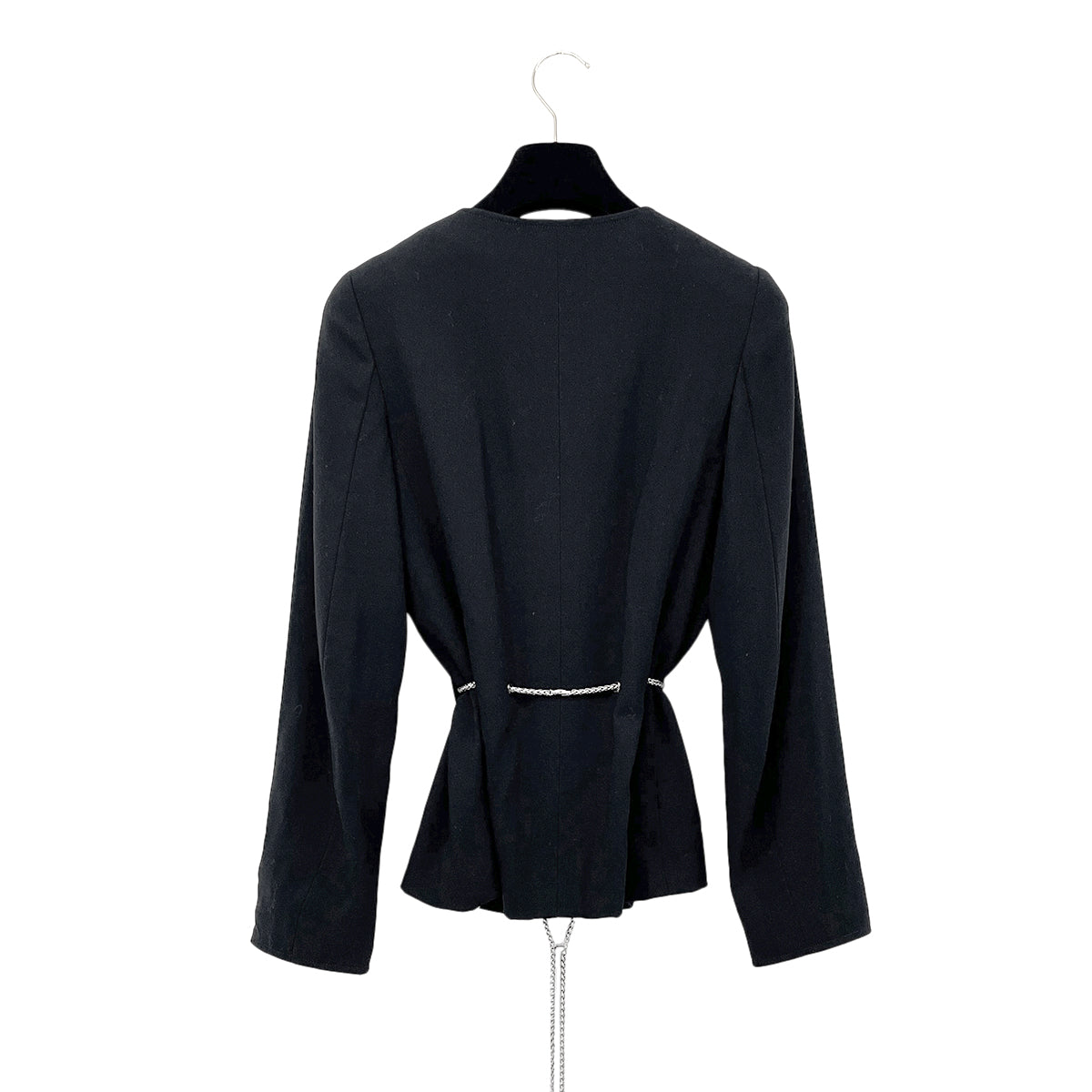 CHANEL VINTAGE COCOMARK CHAIN BELT JACKET COCO BUTTON SKIRT SET BLACK WOOL 34 98P RTW 90287085