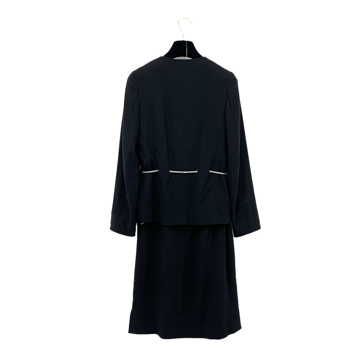 CHANEL VINTAGE COCOMARK CHAIN BELT JACKET COCO BUTTON SKIRT SET BLACK WOOL 34 98P RTW 90287085