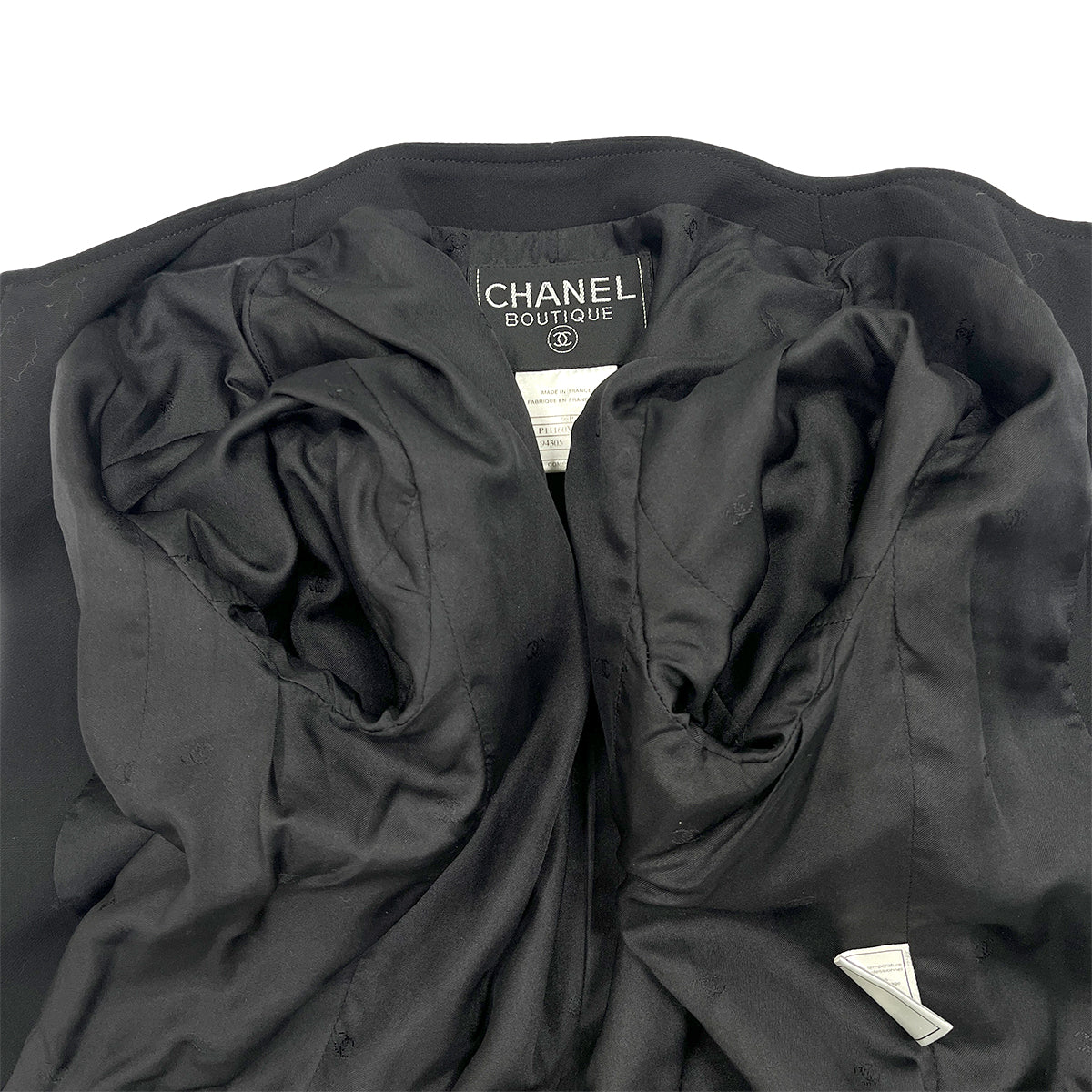 CHANEL VINTAGE COCOMARK CHAIN BELT JACKET COCO BUTTON SKIRT SET BLACK WOOL 34 98P RTW 90287085