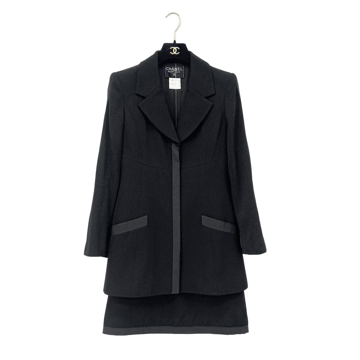 CHANEL VINTAGE COCO  BUTTON TAILORED JACKET SKIRT SET BLACK WOOL 38 97A RTW 90287090