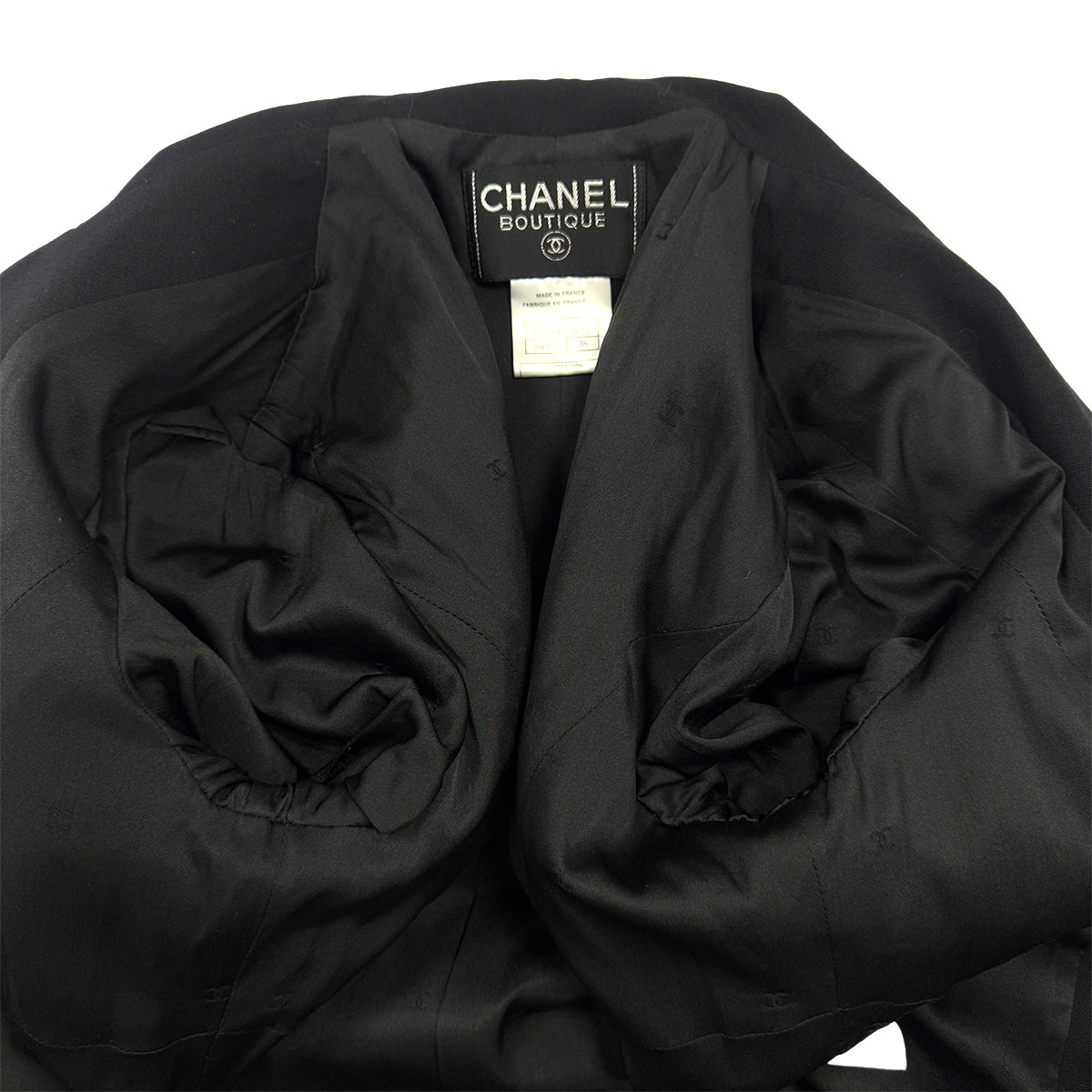 CHANEL VINTAGE COCO  BUTTON TAILORED JACKET SKIRT SET BLACK WOOL 38 97A RTW 90287090