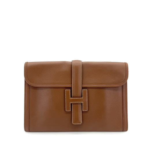 HERMES JIGE PM BROWN VEAU GRAINE CLUTCH BAG 〇R 90287096