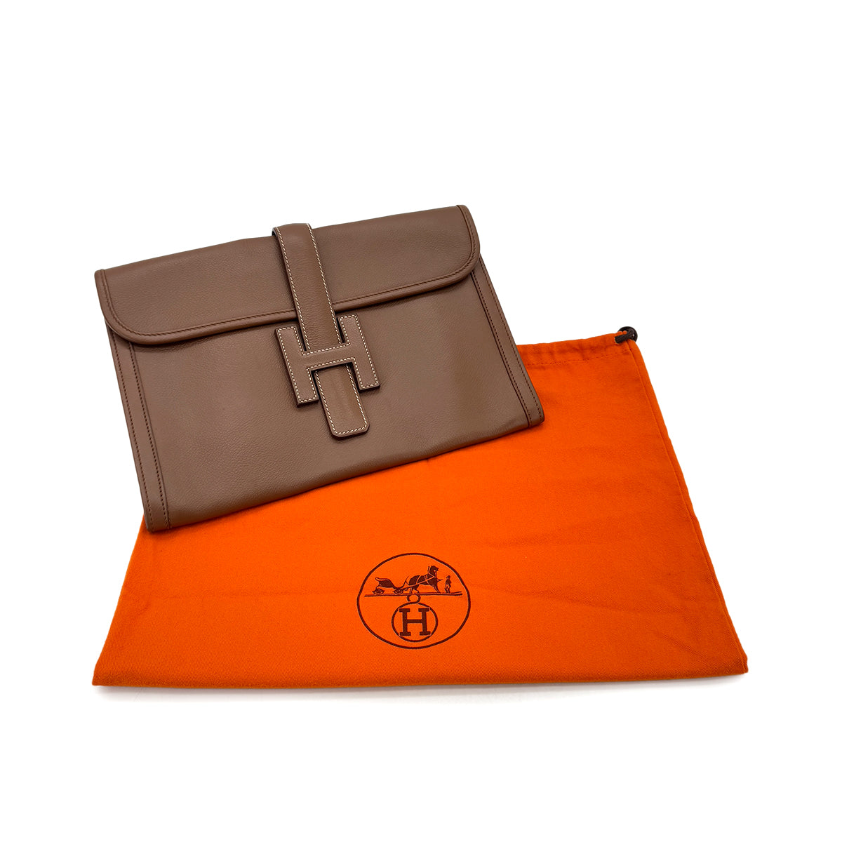 HERMES JIGE PM BROWN VEAU GRAINE CLUTCH BAG 〇R 90287096